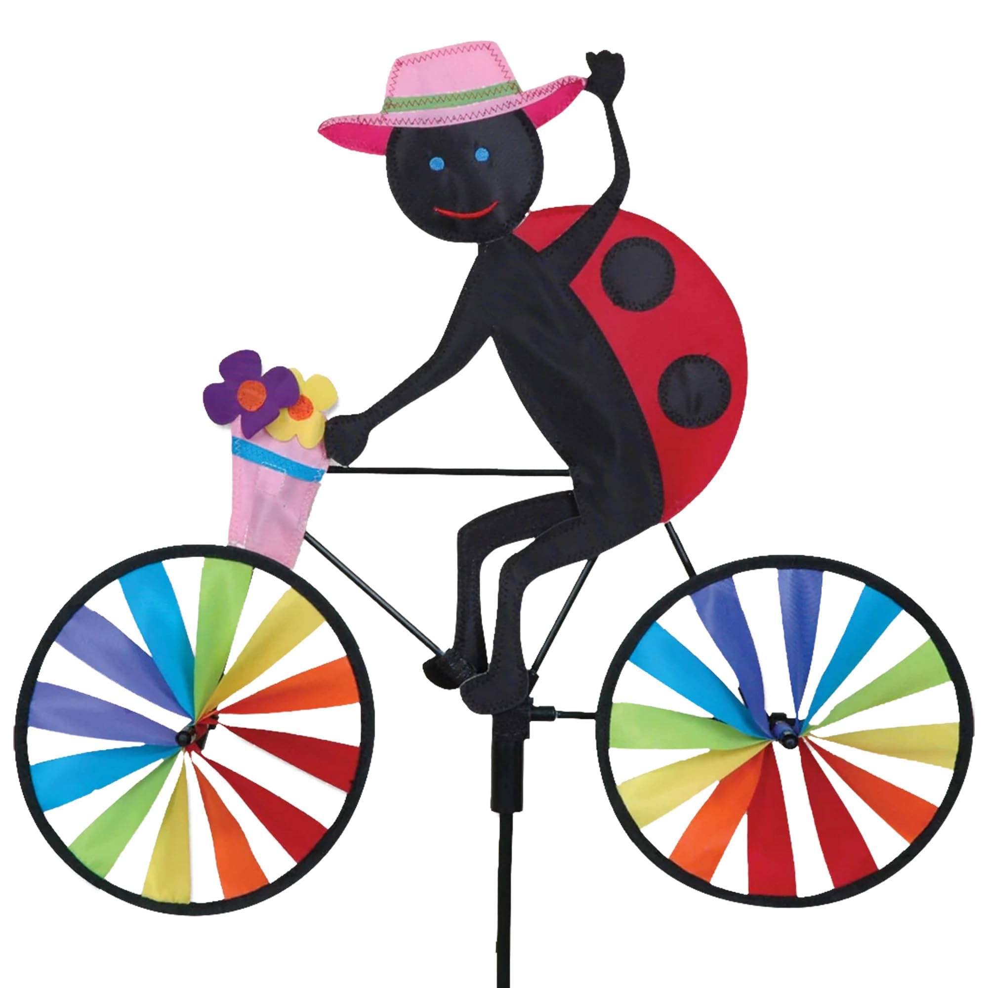 Bike Spinner Ladybug 20" – Cute Garden Insect Design, Weather-Resistant Outdoor Decor, Durable & Lightweight for Patios, Yards, and Gardens - Eye-Catching Wind Spinner with Rotating Wheels