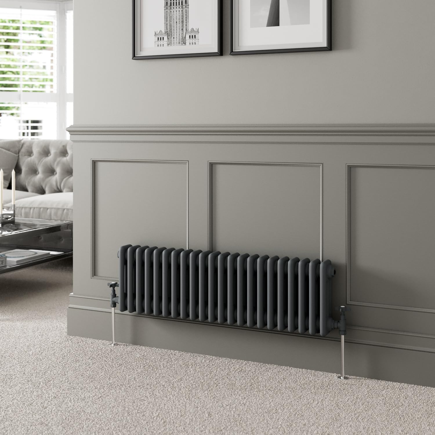 DuraTherm® 300 x 1010mm Anthracite Grey Traditional Horizontal Designer Radiator Triple Column Colosseum Cast Iron Style Central Heating Panel Radiators Rad — image 1