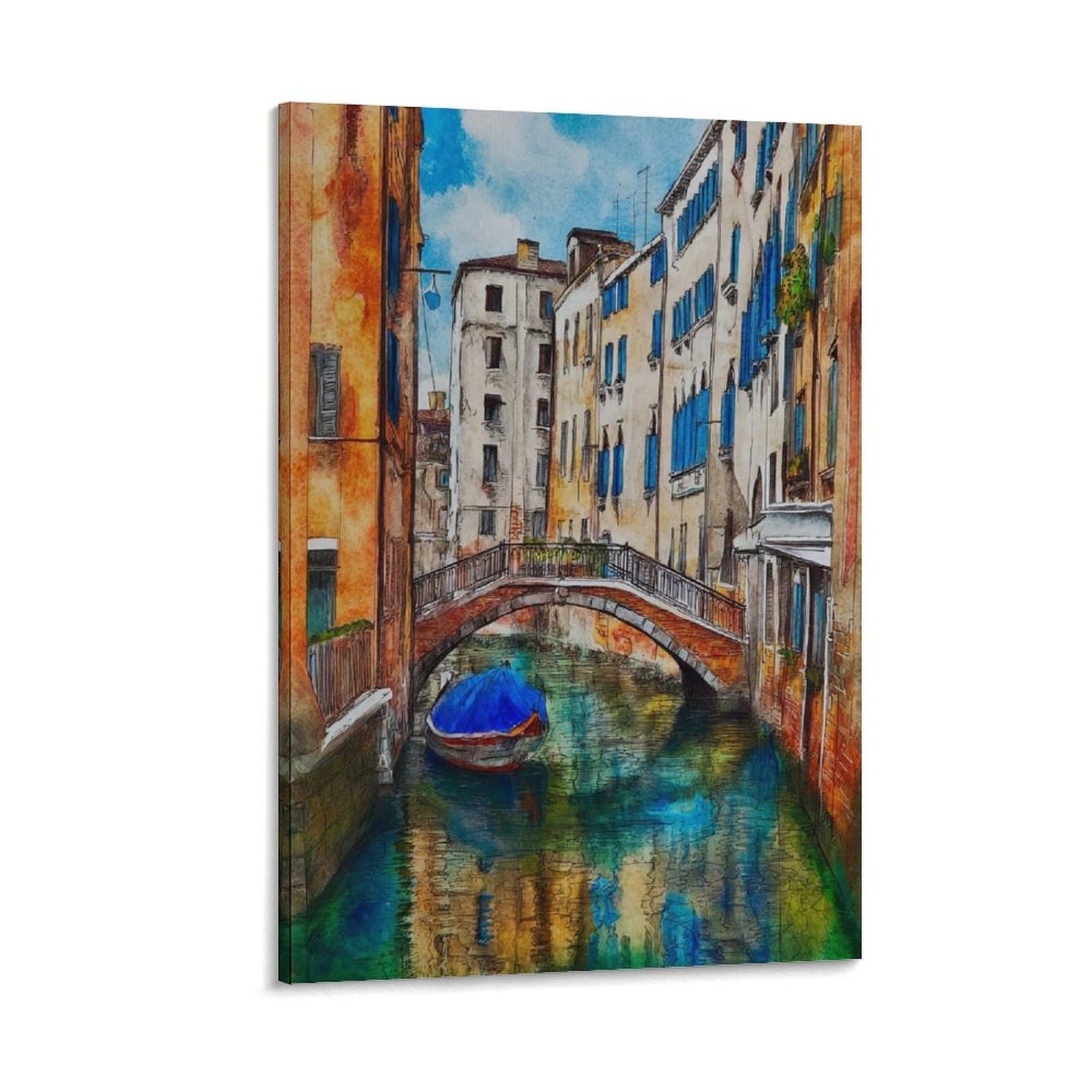 Lcynnh Frame-Style Venice Italy 08X12inch(20X30cm) Vintage Travel Poster Watercolor Canvas Art