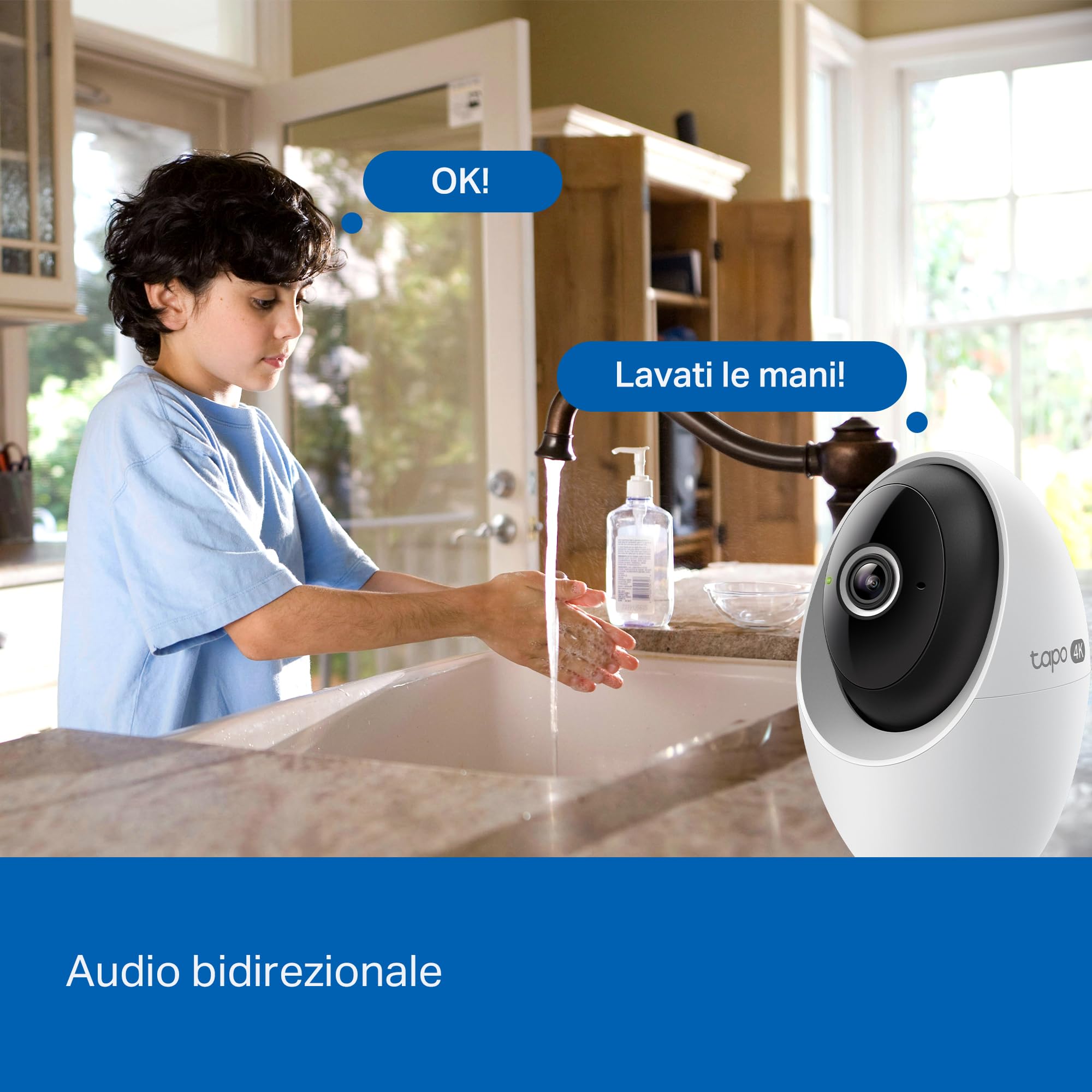 Tapo C260 4K 8MP Telecamera WiFi Interno, Rilevazione e Notifiche Smart AI, Riconoscimento Facciale, Visione Notturna Migliorata, Compatibile con Alexa, Modalità Avanzata di Privacy, Block Zones
