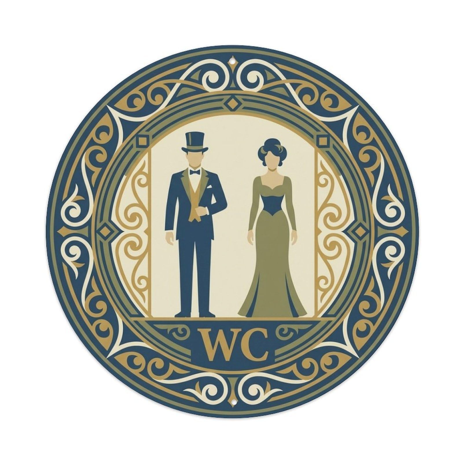 Olhnbad Style Ivory Blue Deco Door Restroom Notice Wc Metal Tin Sign