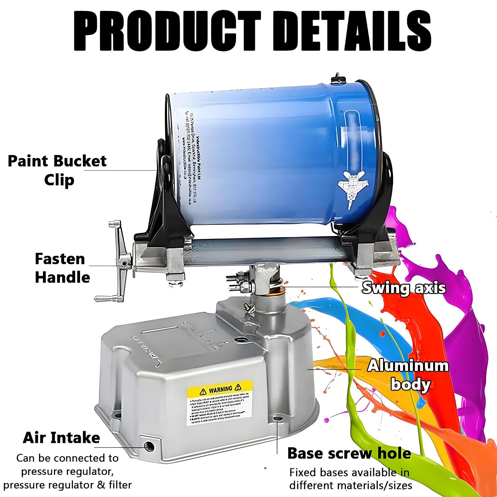 Agitador de Pintura Neumático, Agitador Mezclador de Pintura Neumático de 1-5kg con Abrazadera Ajustable, 15 min por Cubeta, 0-500 Veces/Min, Máquina Agitadora de Latas de Pintura a Aire