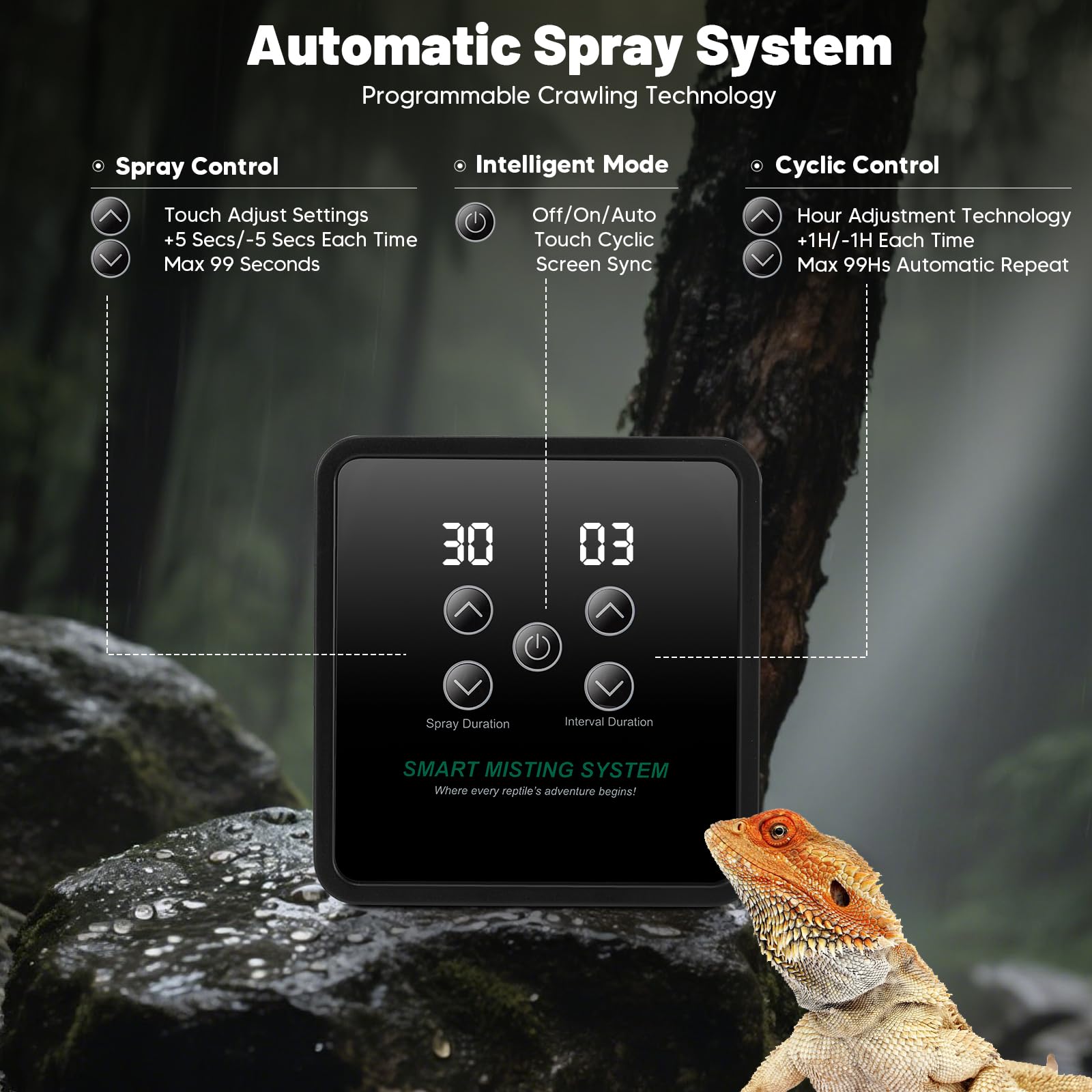 Beregnungsanlage Terrarium, Intelligentes Luftbefeuchter Terrarium mit Fernbedienung, Timer und Sprühdüsen 360 ° Verstellbare, Vernebler Terrarium für Amphibien Reptilien Pflanzen, Schwarz