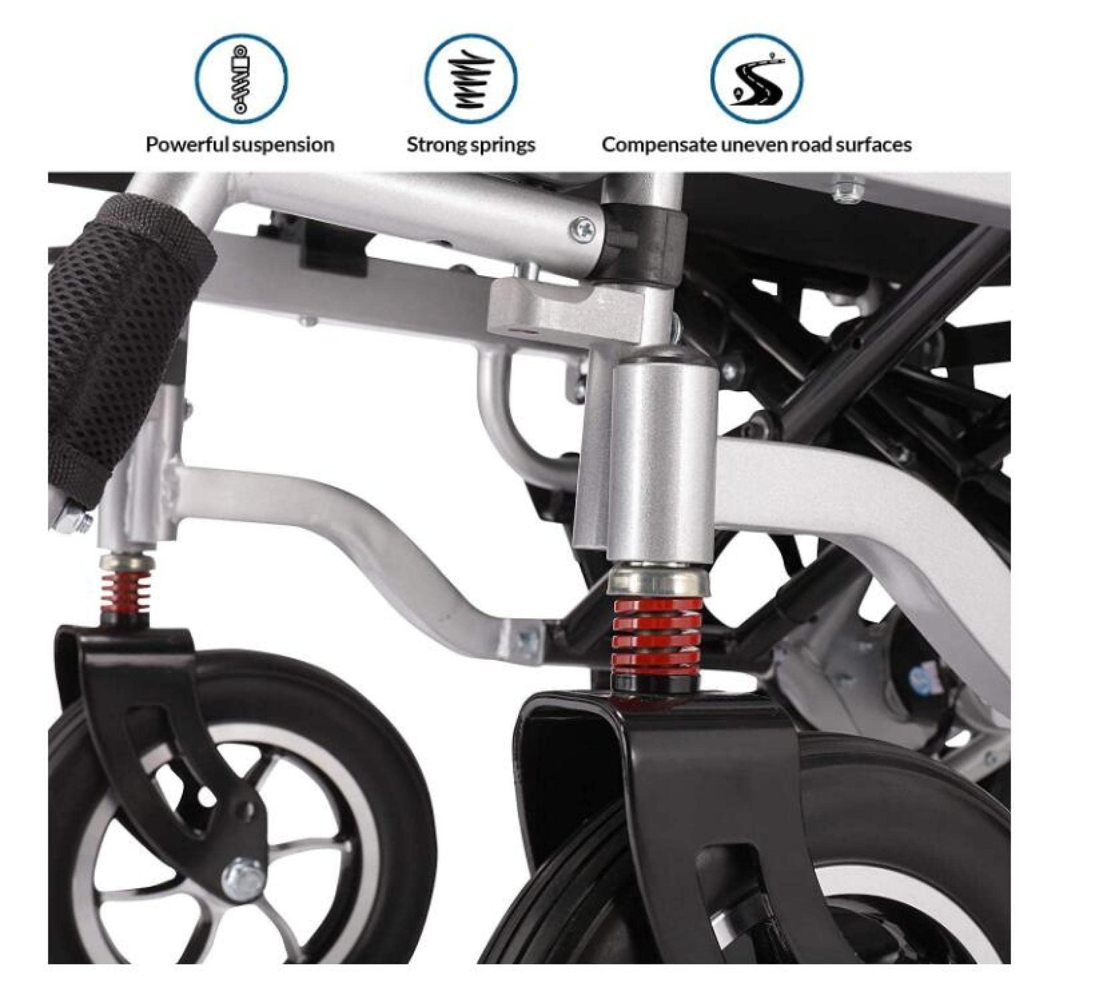 Silla de ruedas eléctrica portátil plegable ligera plegable Potente motor dual Silla de ruedas compacta con ayuda de movilidad - Pesa solo 59 lbs con batería - Soporta 150kg/a