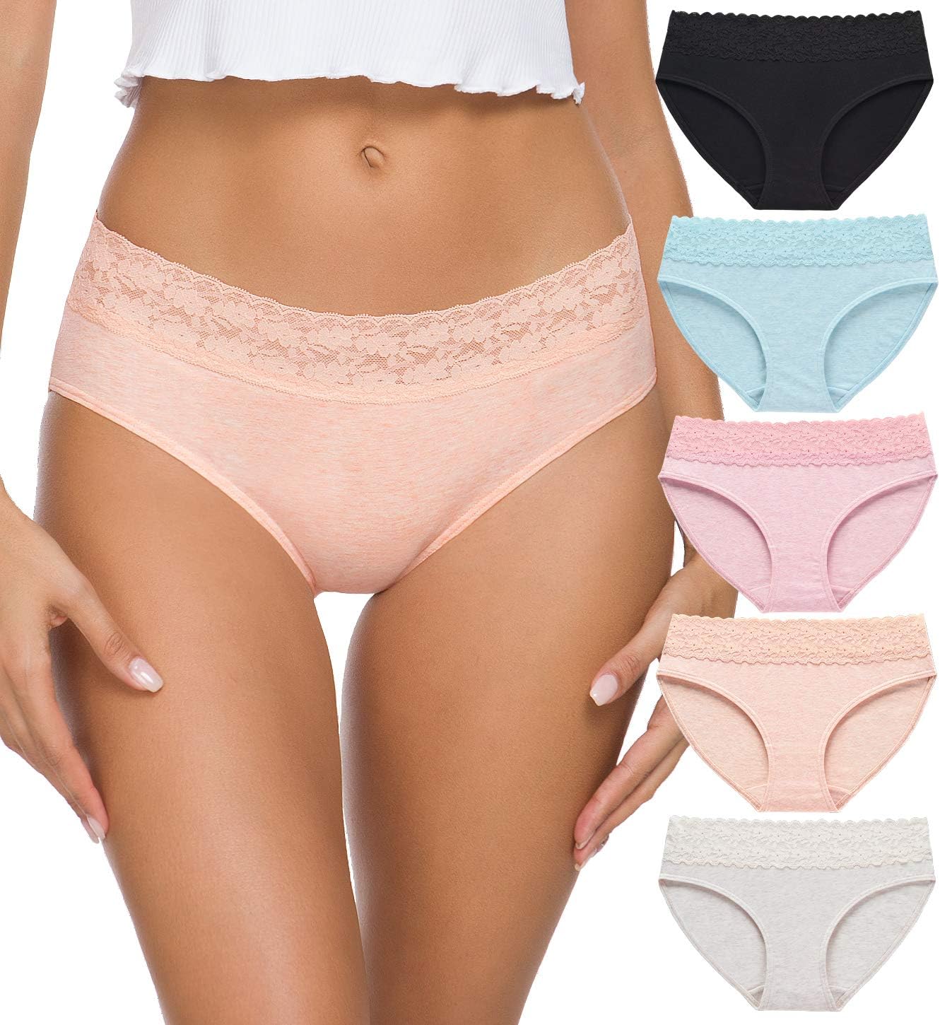 GNEPHWomens Underwear Cotton Bikini Panties for Women Underpants Briefs Hipster Lace 5 Pack