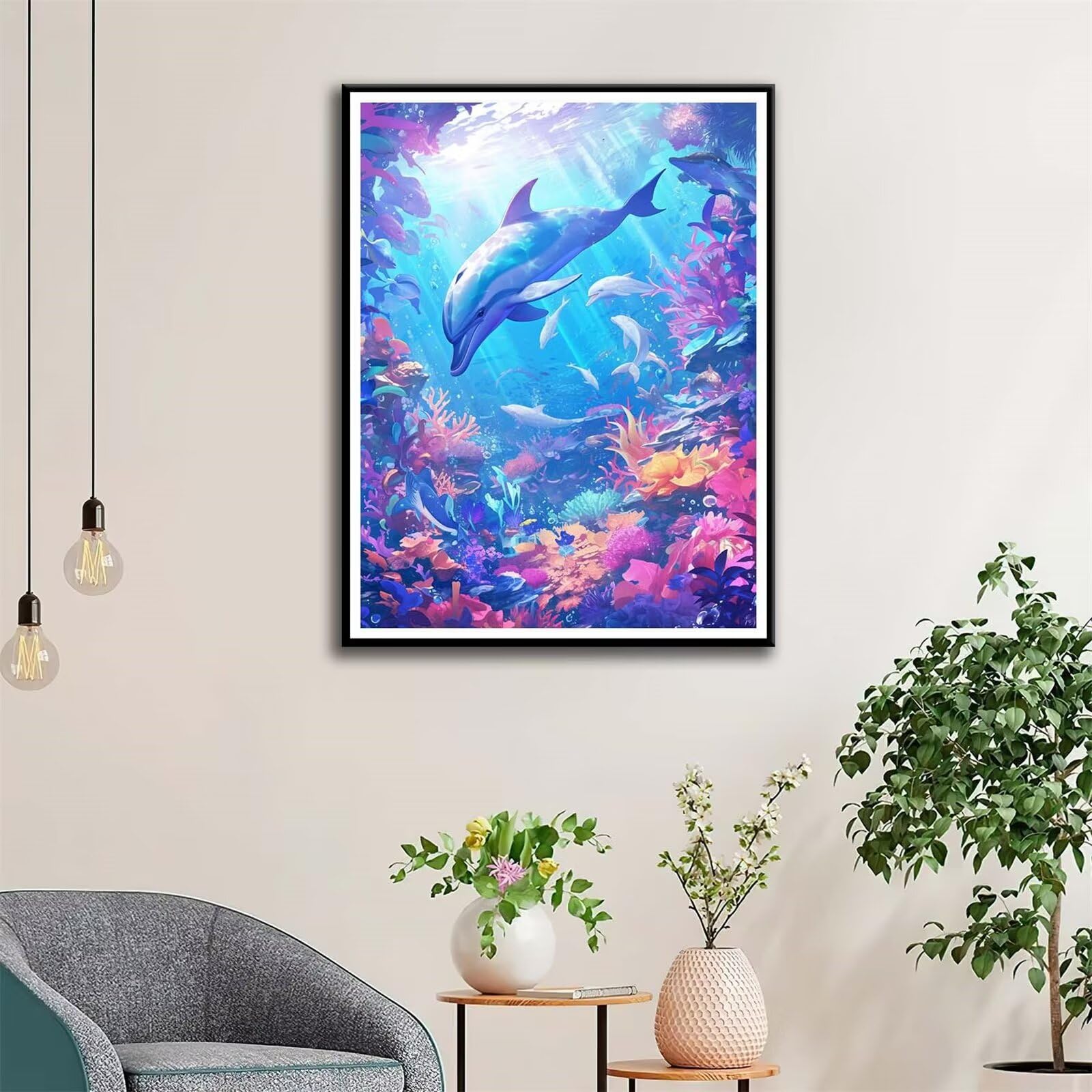 Diamond Painting Grandi Dimensioni Delfino Animale DIY Round Disegni con Perline Pittura Diamante Bambini, Passatempo per Adulti Diamond Painting Kit Completo, per Casa Decorazioni 10X20cm J-126