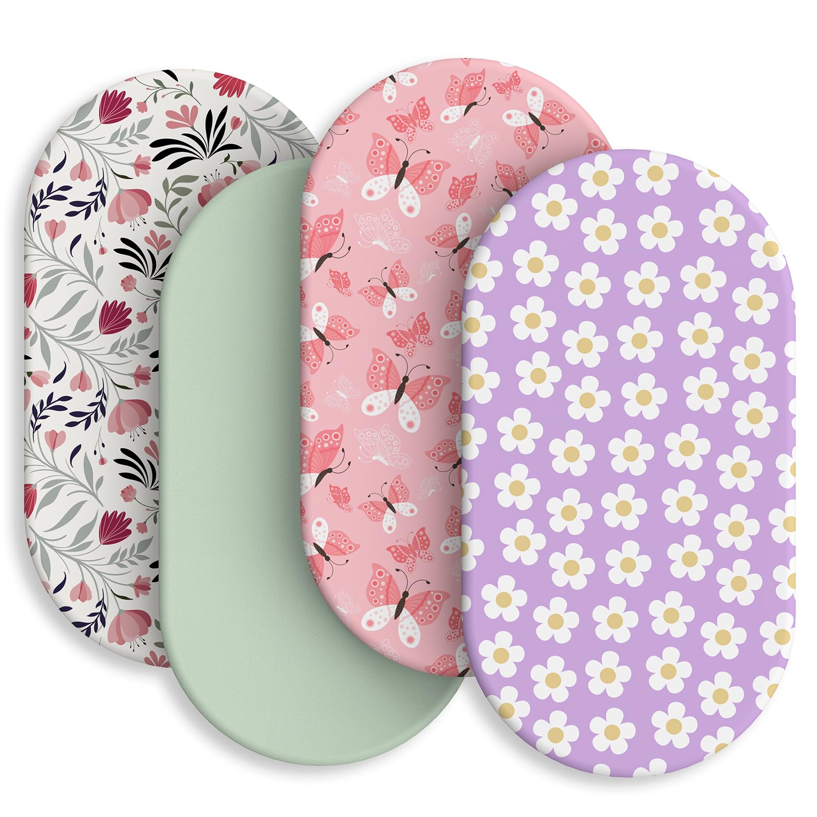 Baby Bassinet Sheets for Baby Boy Girls,4-Pack Fitted Bassinet Sheets Set Compatible with Halo Bassinest Swivel Sleeper,Baby Delight,Angelbliss,32"X16" (Plant World)