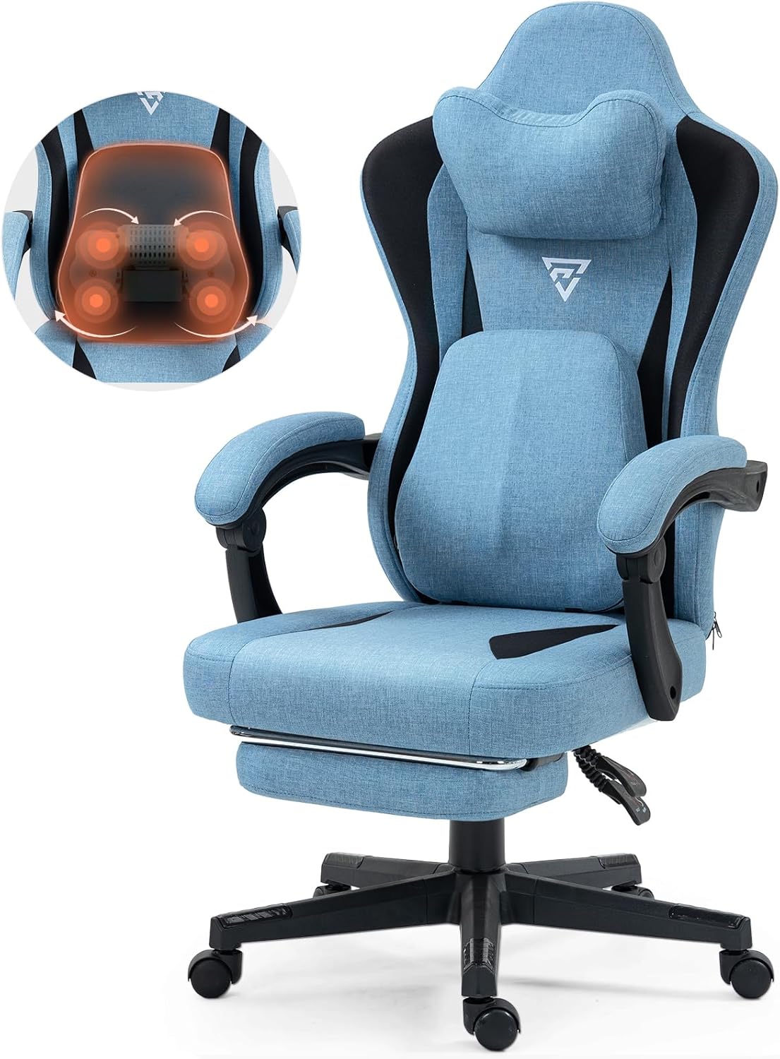 Gaming Chair with Heated Massage Lumbar Support, Breathable Fabric Office Chair with Pocket Spring Cushion and Footrest, Recliner High Back PC Chair for Adult Blue Gaming Chair with Heated Massage Lumbar Support, Breathable Fabric Office Chair with Pocket Spring Cushion and Footrest, Recliner High Back PC Chair for Adult Blue