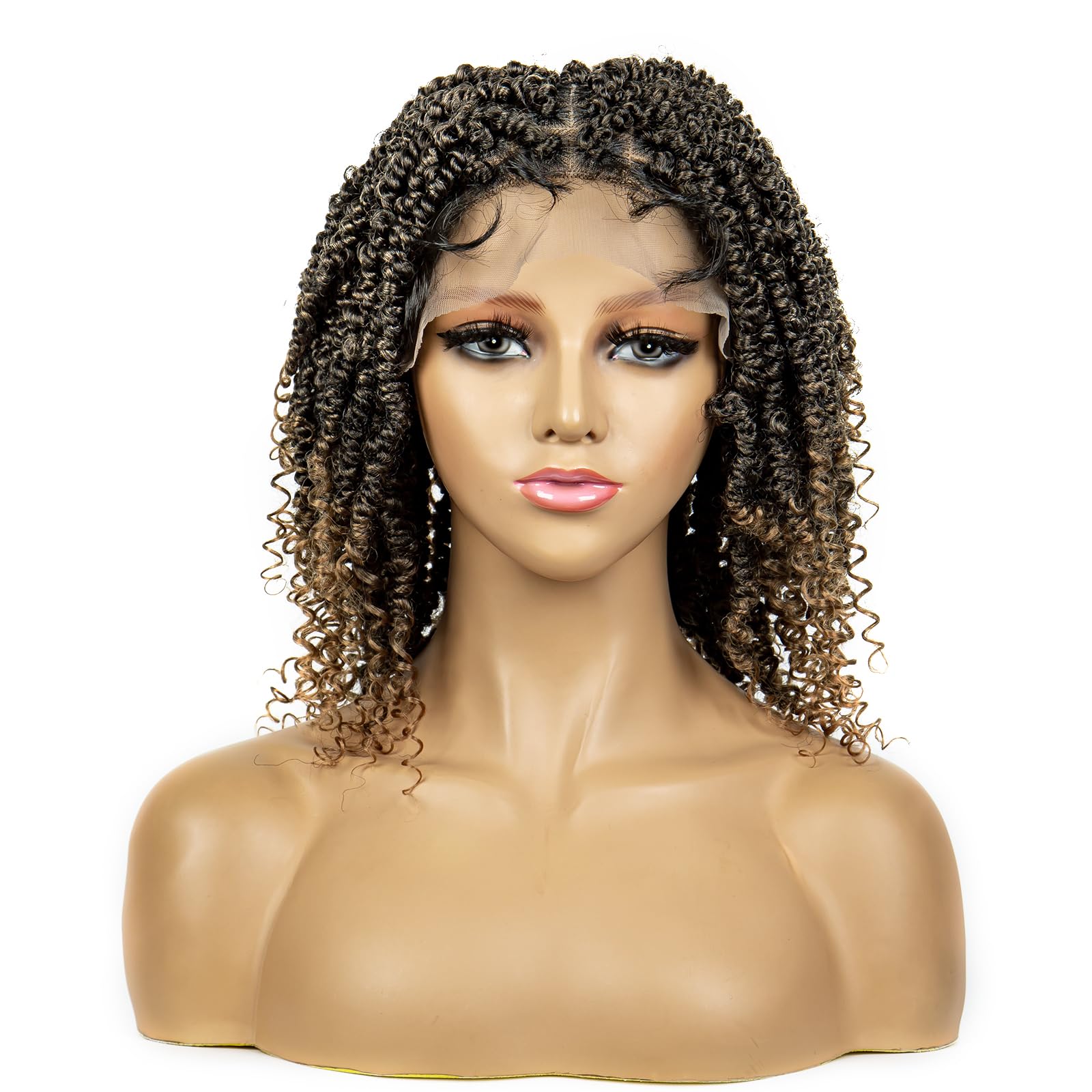 Lace Front Knotless Box Braided Wigs - Short Bob Twist Synthetic Lace Front Wigs with Baby Hair - Handmade - 14 inches (1B/27 Color)