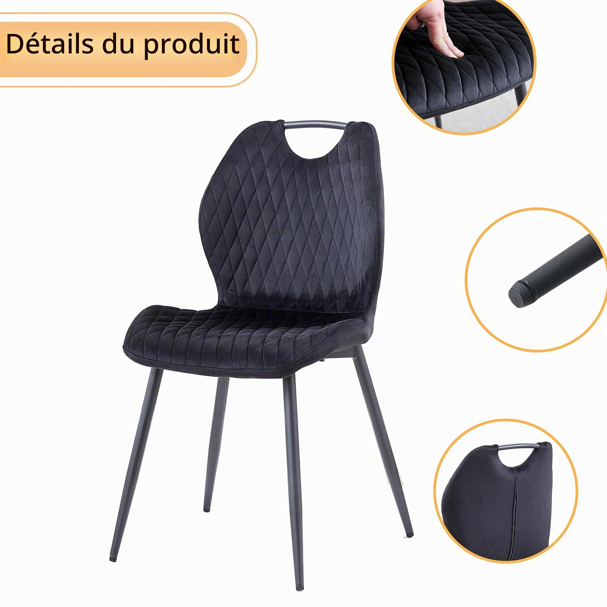 Ensemble Table et chaises,Table à Manger Ronde de 100cm avec 4 chaises Modernes en Velours hollandais,Convient aux salles à Manger,aux Cuisines(marbre+Noir