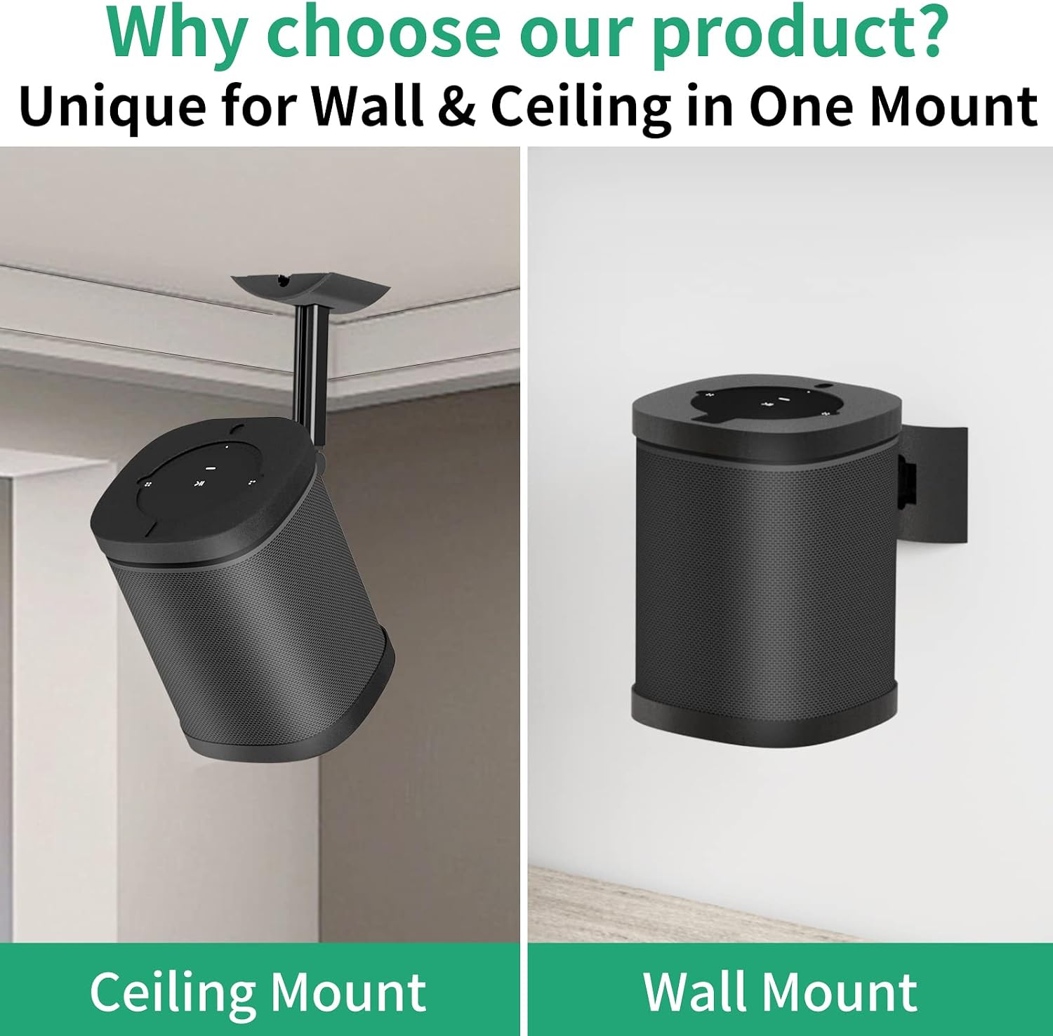 notiela Speaker Wall Mount and Ceiling Mount for Sonos One, One SL, Play 1 Speaker Mount - Swivel & Tilt Adjustable Mounting Brackets for Sonos One, One SL, Play:1 Speaker Mounts, Black