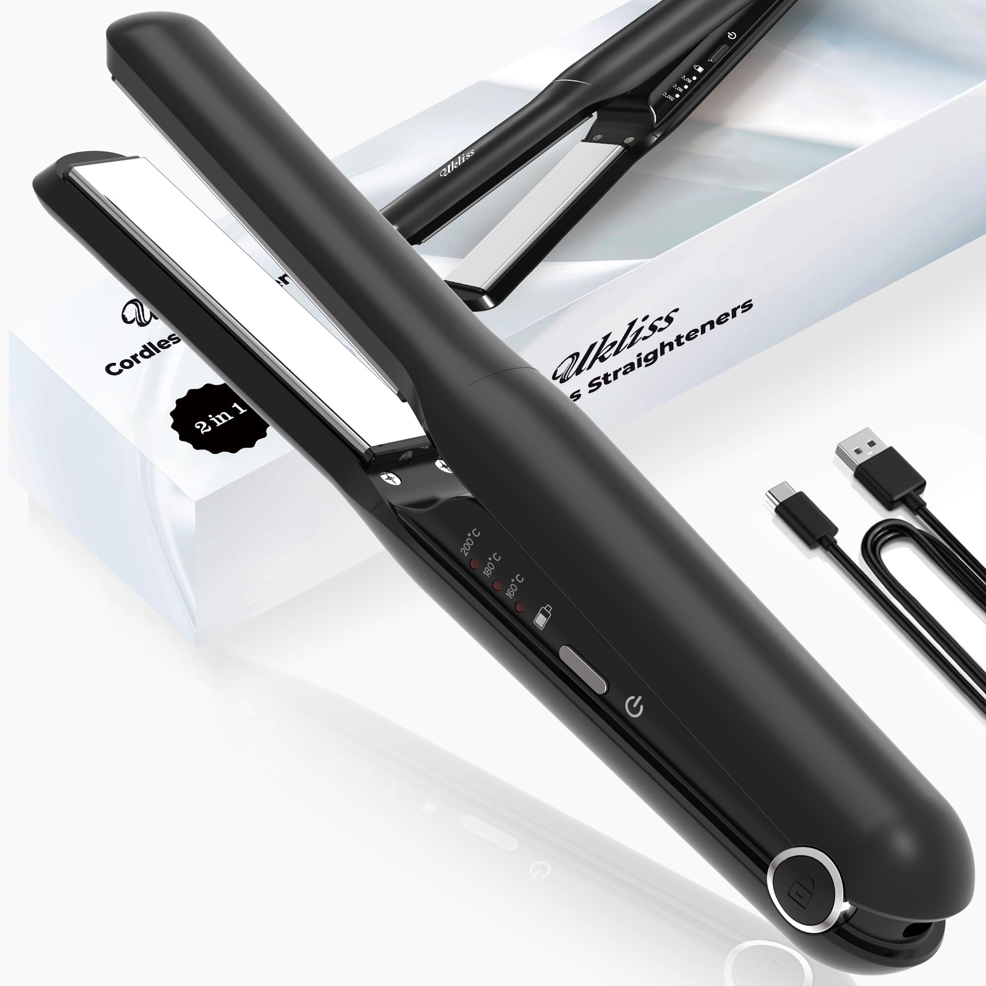 Mini plancha de pelo para pelo corto, plancha de pelo 2 en 1, plancha inalámbrica para rizar y alisar, plancha pequeña para viajes, plancha portátil USB con 3 temperaturas, ideal para mujeres y