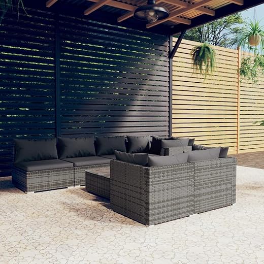 Owoxanthellate 8 Piece Modular Grey PE Rattan Patio Furniture Set, 23.6 x 23.6 x 11.8 in Outdoor Sectional Couch for Balcony, Porch, Garden or Apartment Patio Conversation Area