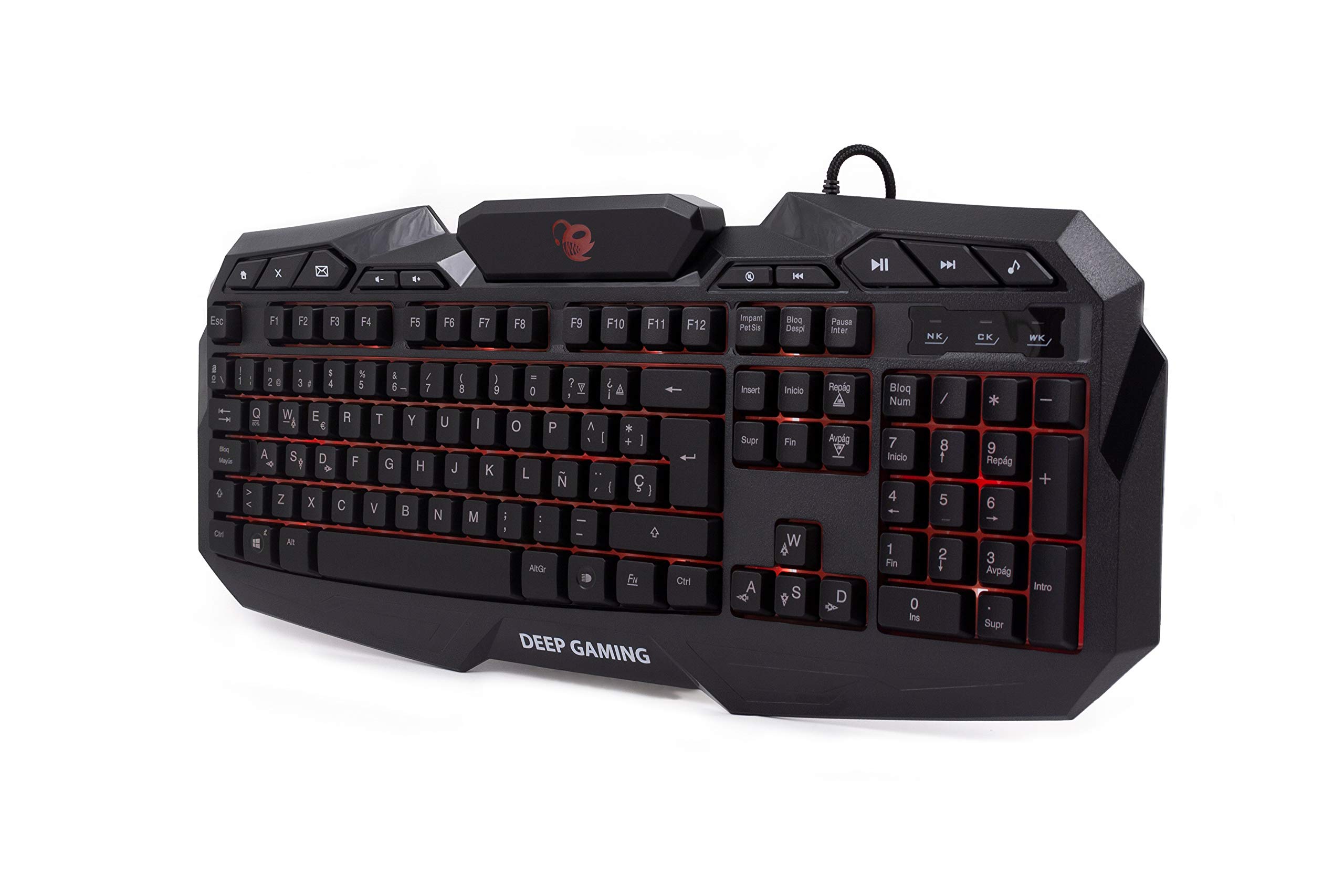Deep Gaming X-Wing Setup Gaming 4 en 1: Teclado Membrana QWERTY con Ñ retroiluminado, ratón óptico LED 2400 dpi, Auriculares Gamer con micrófono, Alfombrilla Antideslizante. PC/Xbox One/PS4, Negro