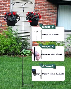 AshmanOnline Ashman Black Shepherd Hook 65 Inch Variations, 12MM Thick, Super Strong, Rust Resistant Steel Hook Ideal to use for Hanging Plant Basket, Solar Light, Bird Feeder and More. (4 Pack)