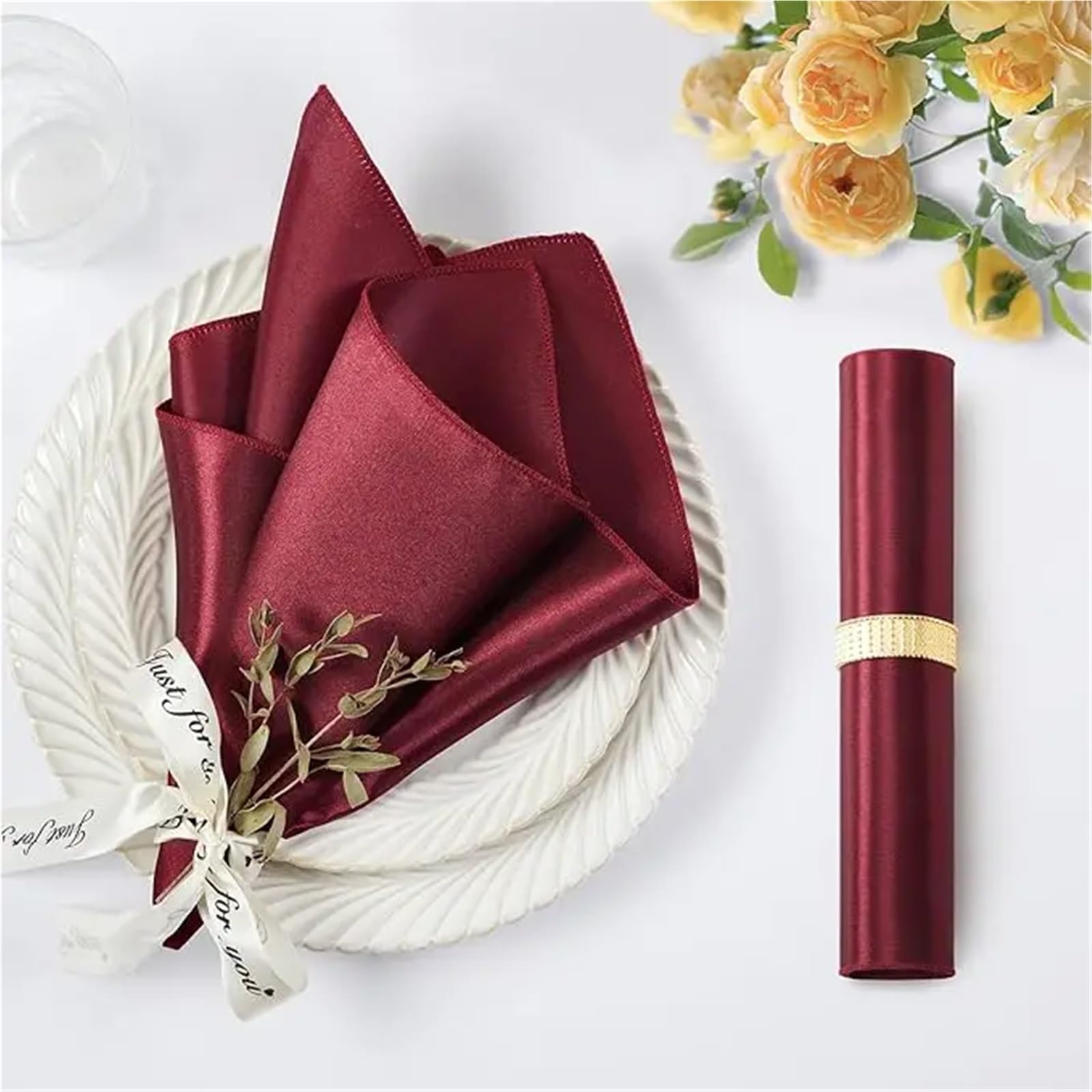 Kitchen Tovaglioli Stoffa 60 Pack 30X30cm Wine Red Satin Table Napkins Soft Smooth Cloth Silky For Restaurant Party Decoration