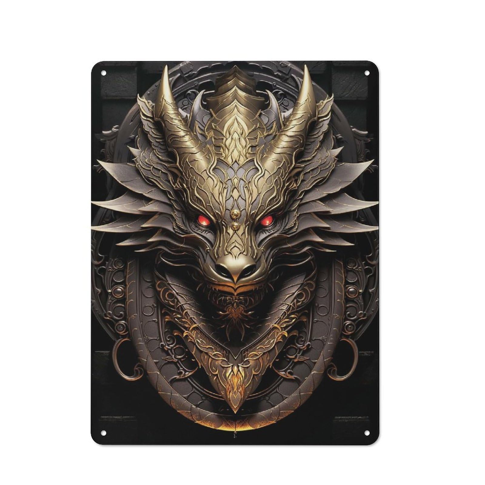 Junmoney Style-2 Vintage Golden Dragon Monarchy Metal Wall Sign 40X30cm, Shed Wall Plaque For Garage, Workshop, Shed Or Utility Room