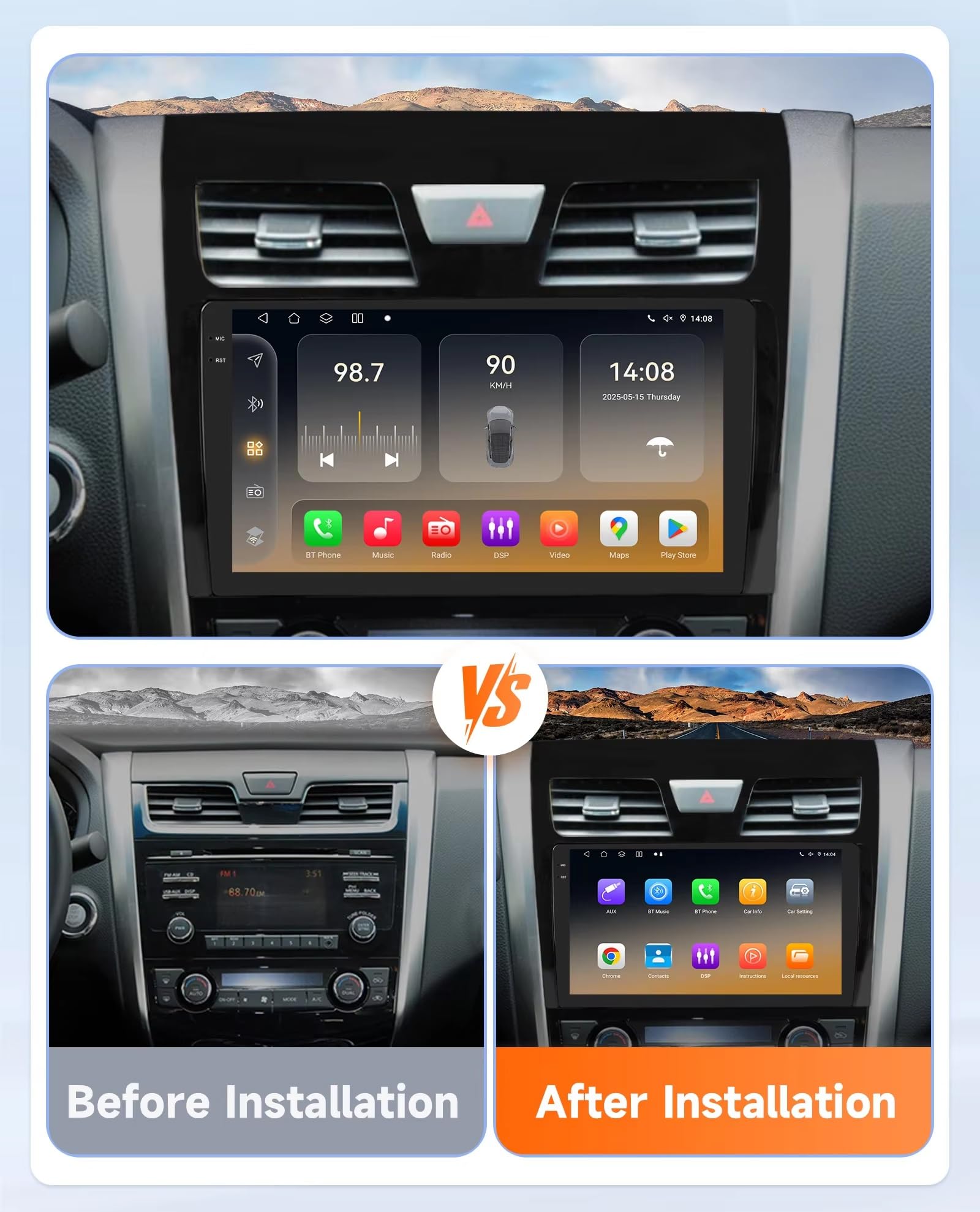 Radio samochodowe Android 15 2 DIN z 10-calowym ekranem dotykowym do Nissana Teana3 Altima 2013-2018 z kamerą cofania/Carplay/BT/FM/GPS/USB/WIFI/sterowaniem z kierownicy/audio samochodowe (E