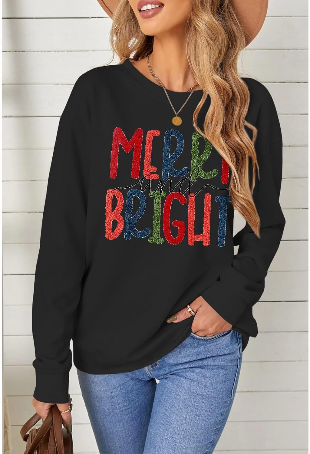 MODNTOGA Women's Merry and Bright Crewneck Sweatshirt Long Sleeve Merry Christmas Sweatshirt Retro Fall Winter Pullover Tops - Image 2