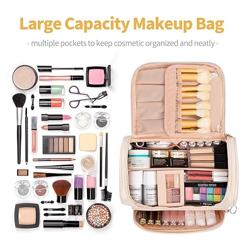 Miniatura 3 de CUBETASTIC Bolsa de maquillaje, bolsa de cosméticos de gran capacidad para viajes, bolsas de maquillaje portátiles para mujeres, estuche de