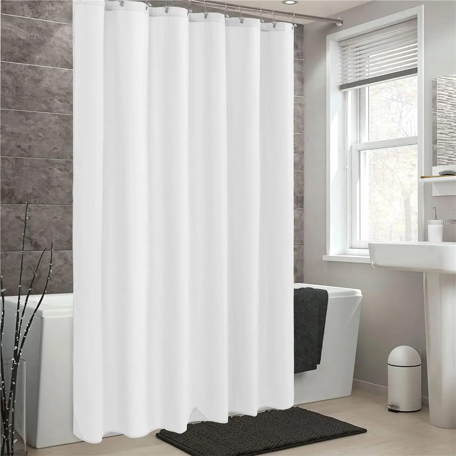 Cortina de Ducha Cortina de Ducha Baño Blanco Impermeable Poliéster Táctil Lavable a máquina Fondo ponderado Mantener en su Lugar(Beige,150 * 200CM)