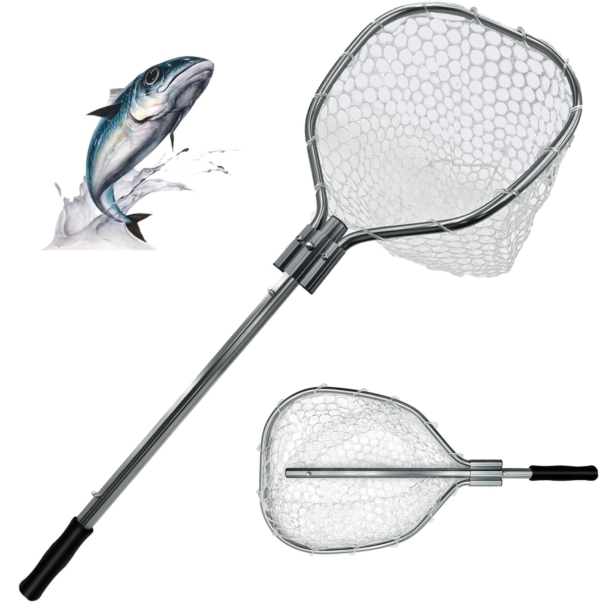 Red de pesca ligera flotante con mango telescópico, red de aterrizaje de goma para agua dulce y salada, red de pesca portátil con mango de espuma EVA suave, malla apta para peces para una