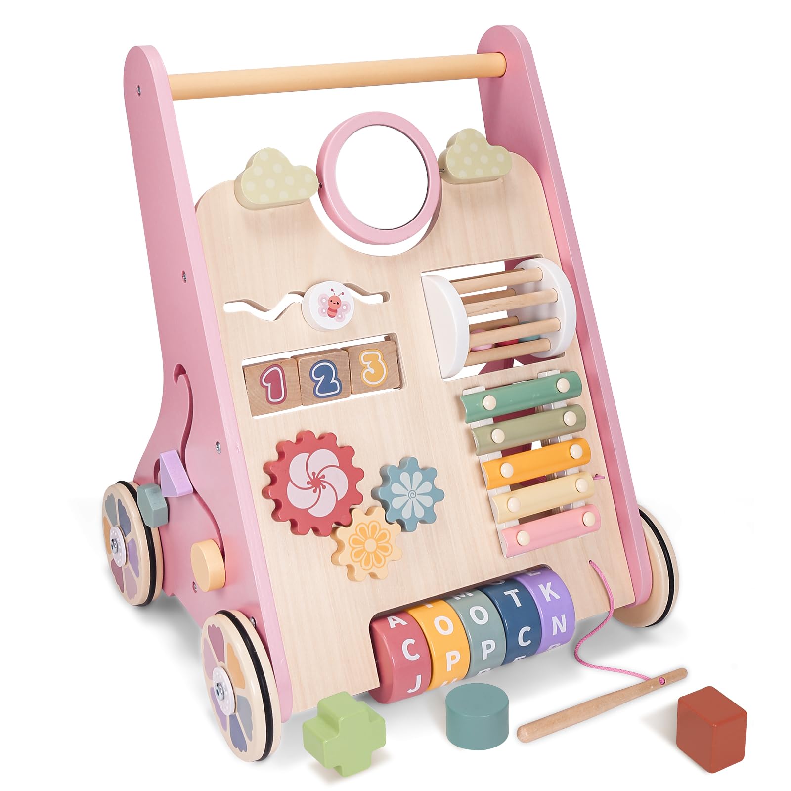 Wooden Baby Walker, Baby Push Walker, Montessori Toddler Walker Toy, Push and Pull Learning Activity Walkers, Baby Walker with Wheels for Boys&Girls 1 Year Old, Baby Walker Push Toy Gifts for Toddler