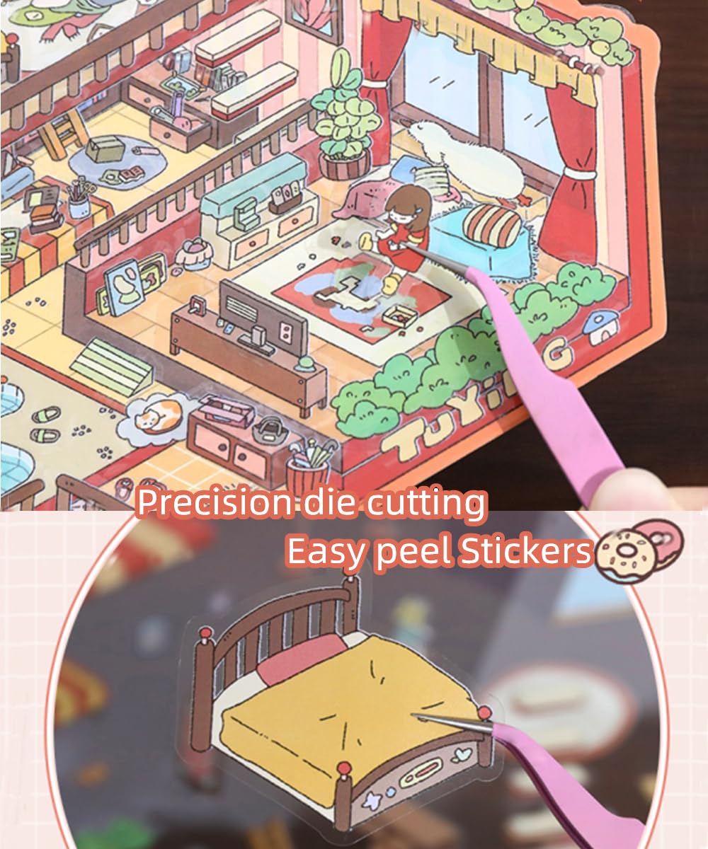 Wnqou 4 Sets DIY 3D House Stickers, Large -Version 3D Scene Simulated Cabin Scene Game - Image 4