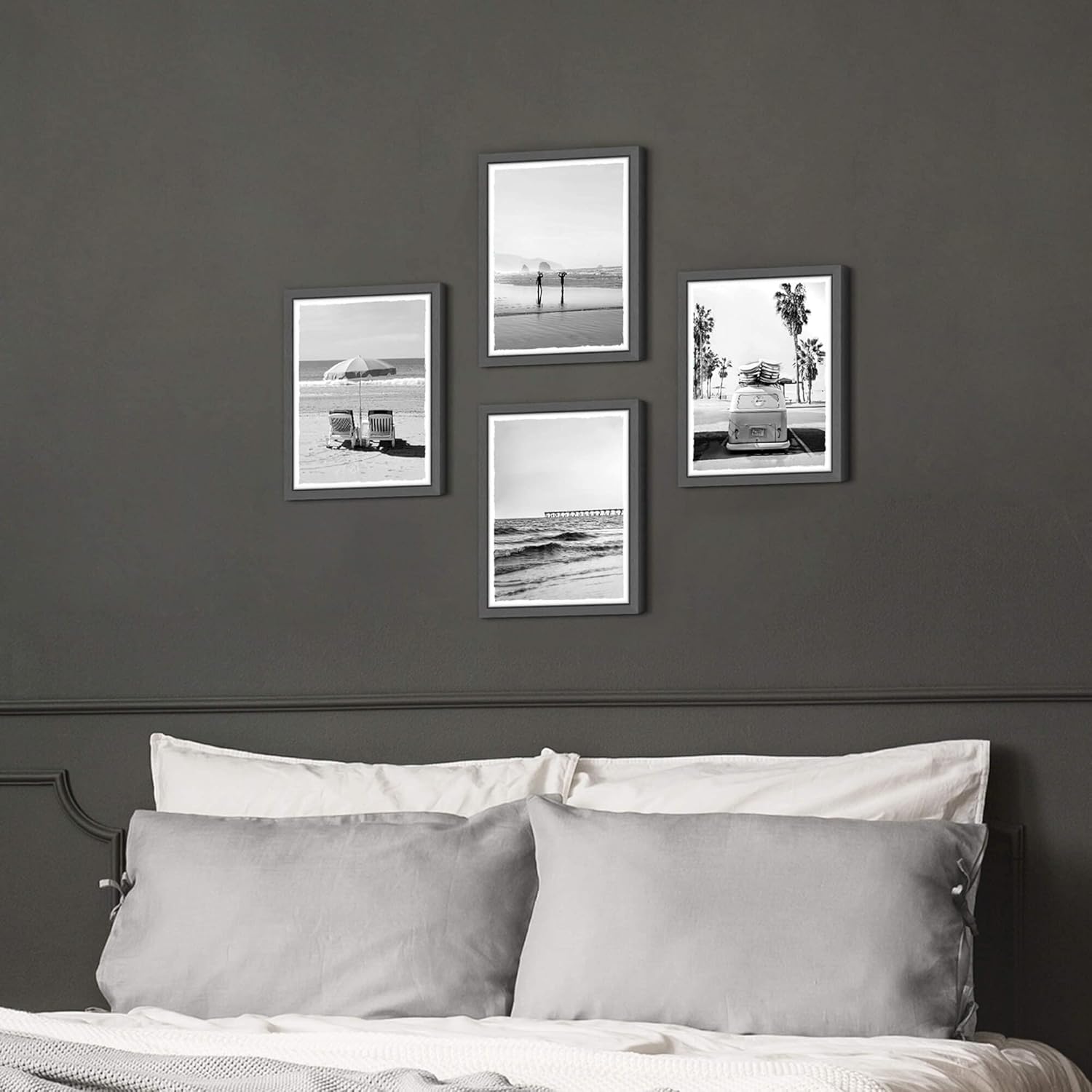 Framed Beach Wall Art Bedroom: Modern Black and White Living Room Tropical Ocean Wave Scene Picture Relaxing Bathroom Coastal Sea Landscape Painting Print 11x14 Vertical Seascape Artwork