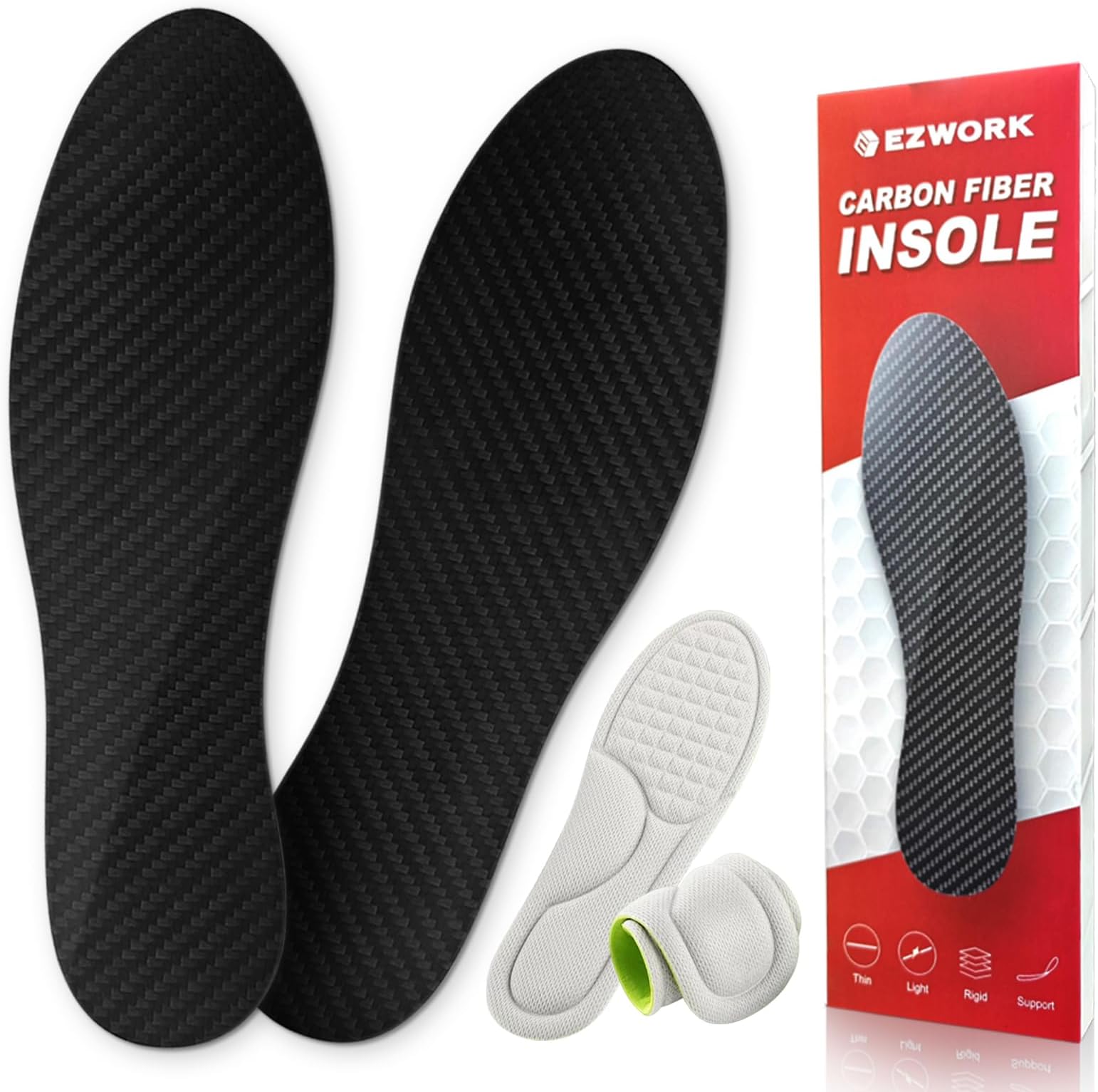 Carbon Fiber Insoles, Carbon Fiber Foot Plate 1 Pair Rigid Shoe Insert Support Turf Toe, Foot Fractures, Morton Extension, Hallux Rigidus and Limitus - Alternative to Post Op Shoe