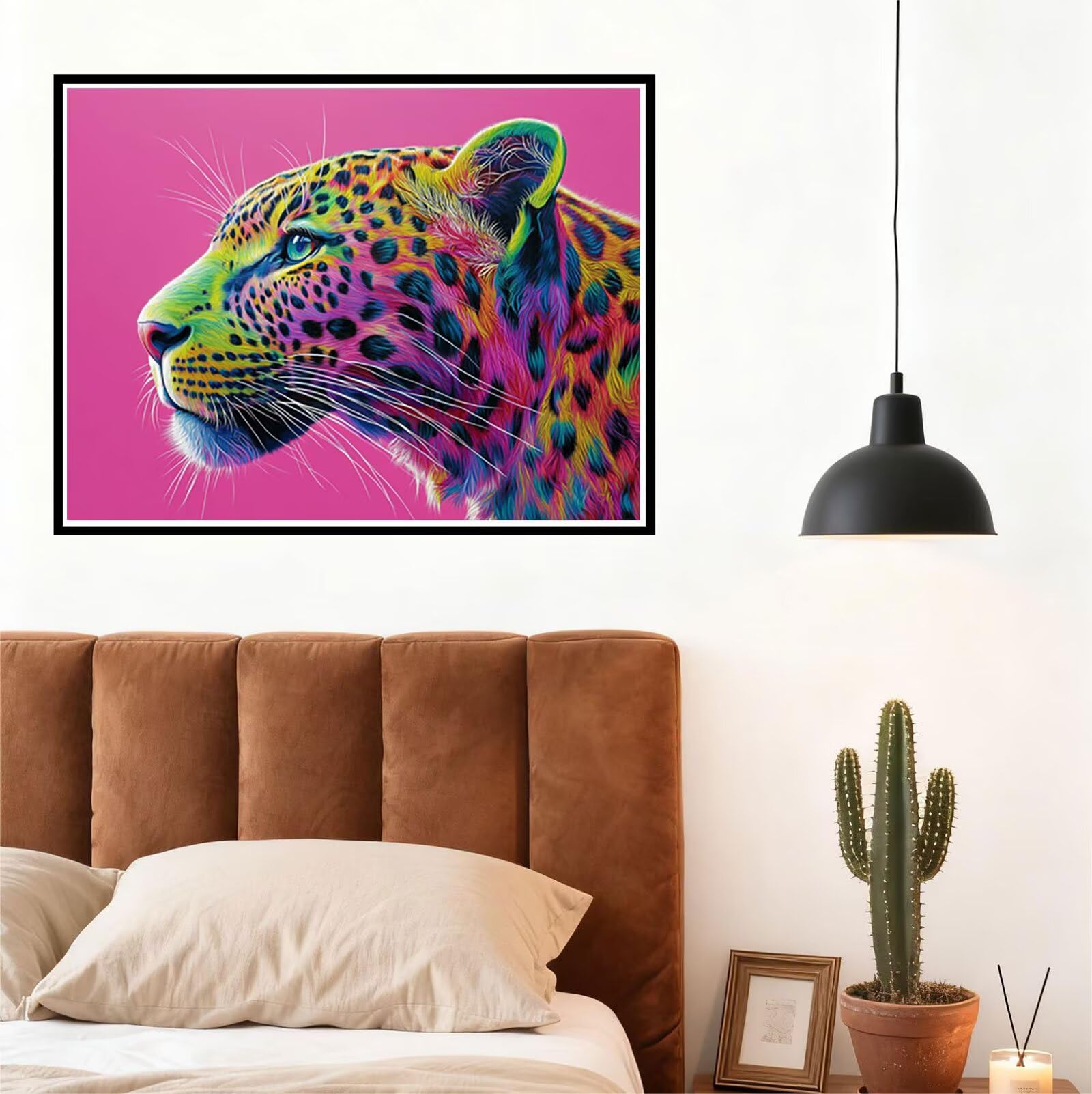 Tier Malen Nach Zahlen Erwachsene Leopard Malen Nach Zahlen Kinder ab 7, Set Erwachsene Bastelsachen Kreativ Set für Kinder Geschenke für Männer, Weihnachten Halloween Deko Ohne Rahmen 60x80cm H - 534