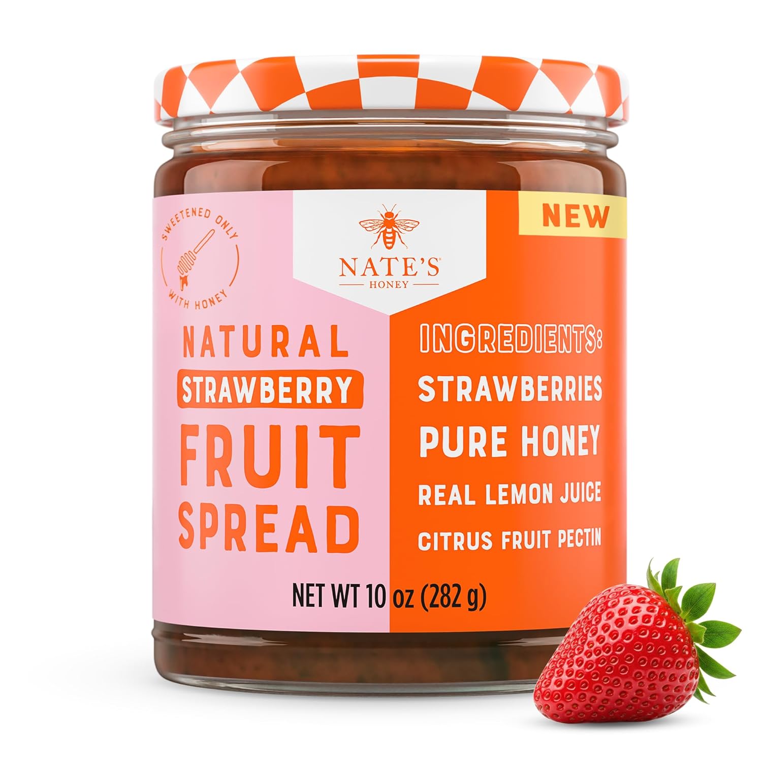 Nate's Honey Fruit Spread, Strawberry - 10 oz Jar