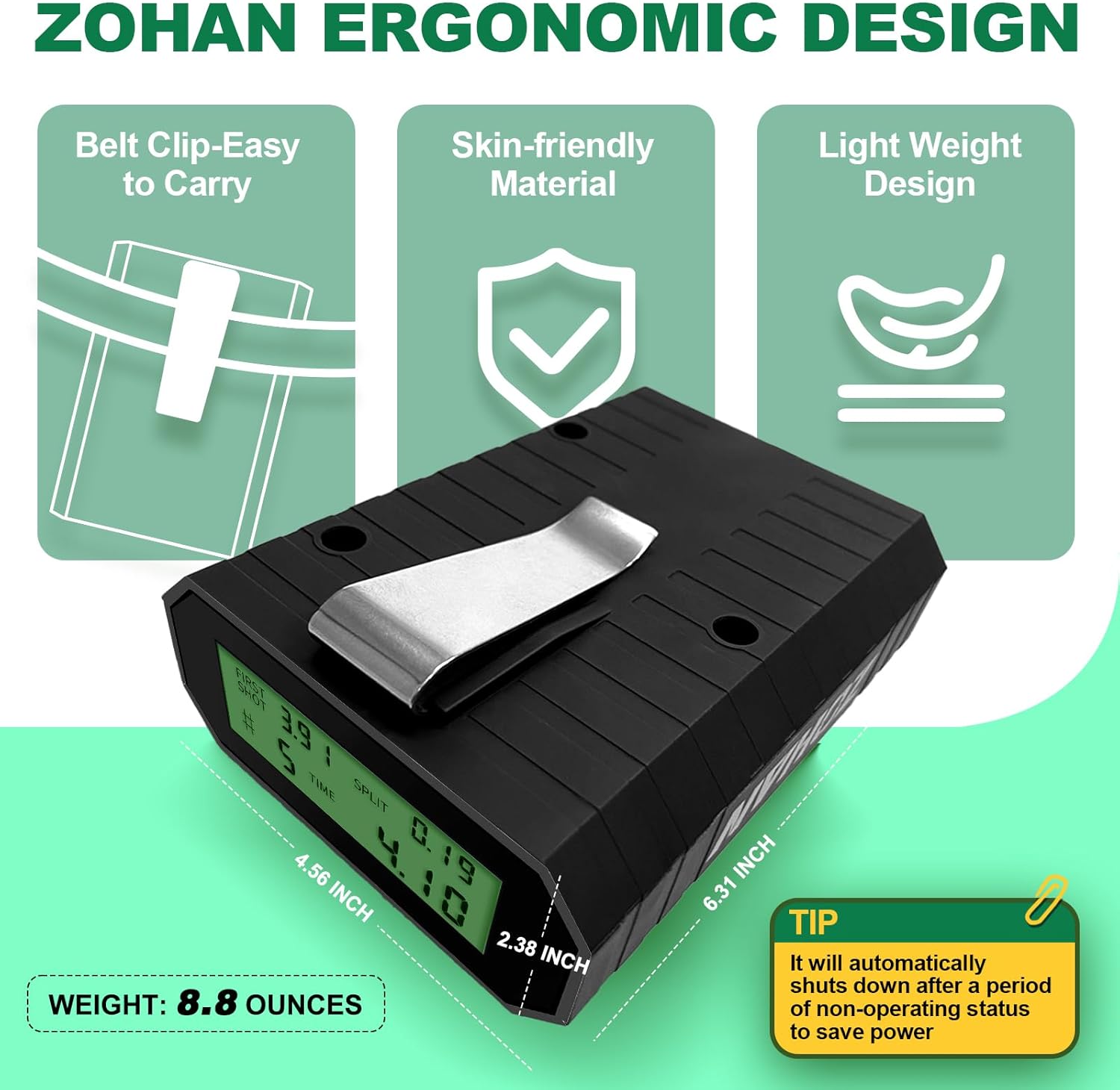 ZOHAN Upgraded Shot Timer for Shooting Competition - Shot Timers for Firearms with Improved Loud Buzzer, RO use, 4 Modes