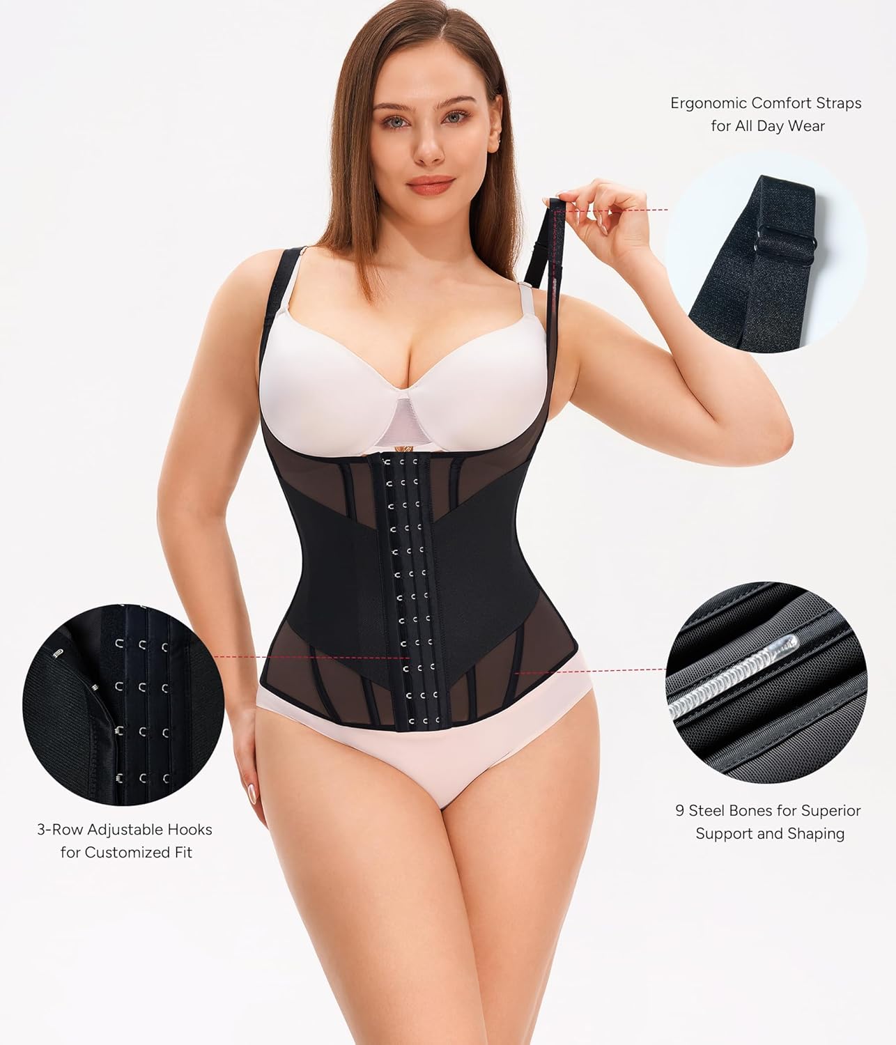 Nebility Waist Trainer for Women Corset Shapewear Tummy Control Body Shaper Top Waist Cincher Girdle with Adjustable Straps - Image 5