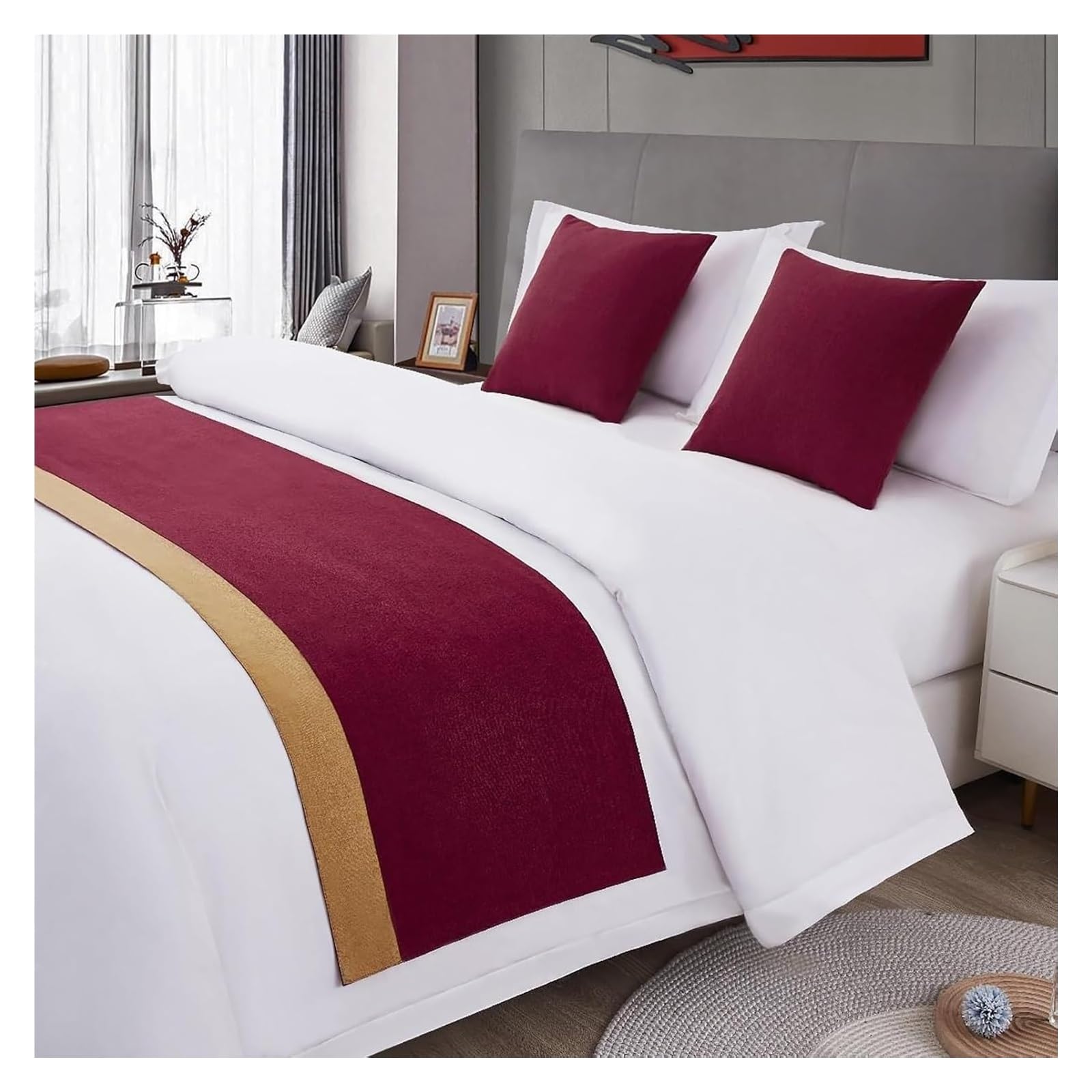 JFGCTYHXY Bed linen throws, Gray Bed Runners Scarves Bicolor Splicing Bedspread Hotel Scarf Bedding Towel Luxury(G,50 * 240cm for 180cm Bed)