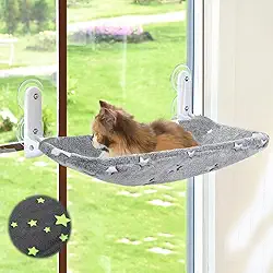 Poleiro De Janela Para Gatos, Cama De Rede Dobrável Sem Fio Que Brilha No Escuro Para Gatos Com Estrutura De Metal Resistente, Assento De Descanso De Janela Com Padrão De Estrelas Brilhante