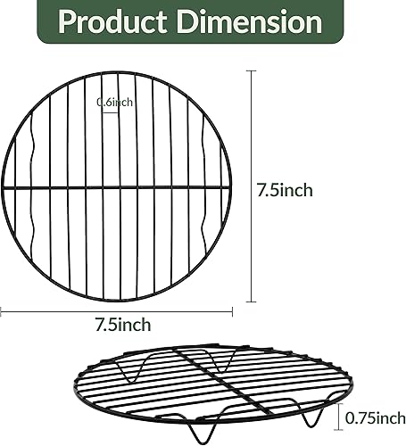 Miniatura 2 de TeamFar Estante de enfriamiento redondo, estante pequeño de 7.5 pulgadas para asar con núcleo de acero inoxidable y revestimiento antiadherente,