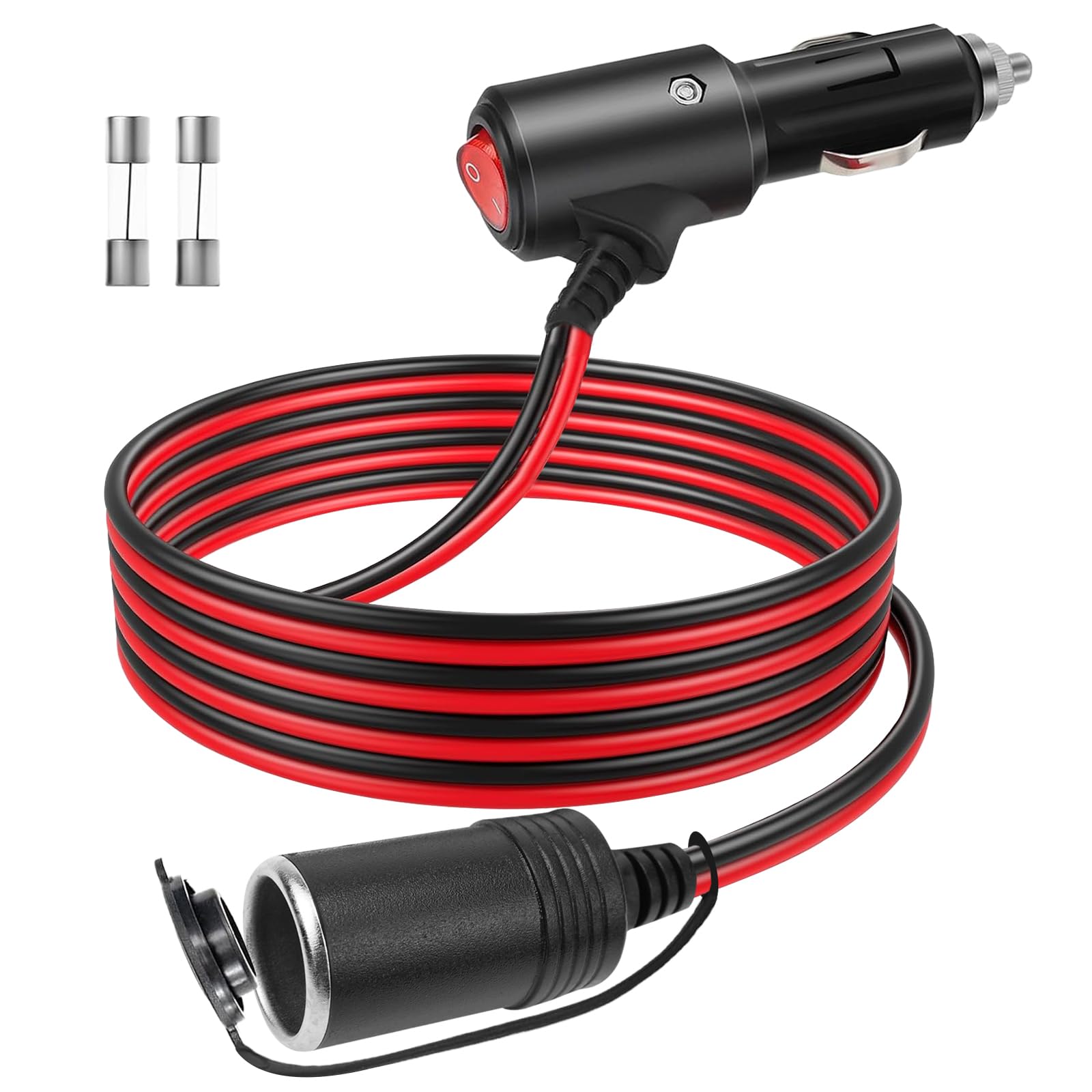 2 Meter KFZ Verlängerungskabel 12V Zigarettenanzünder Verlängerung Wasserdicht Zigarettenanzünder Buchse Stecker mit Geschaltetem und Sicherung für LKW Lieferwagen Wohnmobil