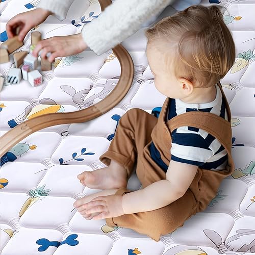 Miniatura 4 de Tapete de juego para bebé de 79 x 71 pulgadas, tapete grande y grueso para bebé, tapete de juego acolchado antideslizante para jugar, tapete para