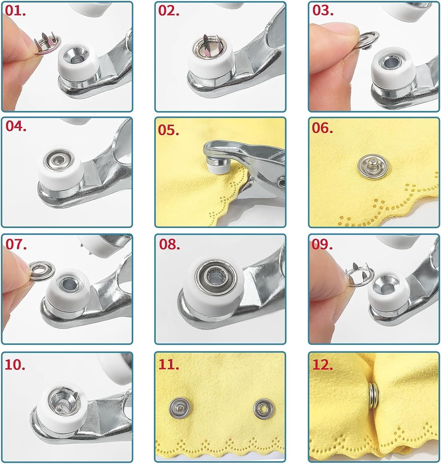 KD ZONE Metal Snap Button Fasteners Kit – 100 Sets (400 PCS, 9.5mm) with Press Pliers Tool – Silver Snaps for Sewing, DIY Crafts, Clothes, Hats, Bags – Easy to Use Snap Kit for Handmade Projects and Repairs 3
