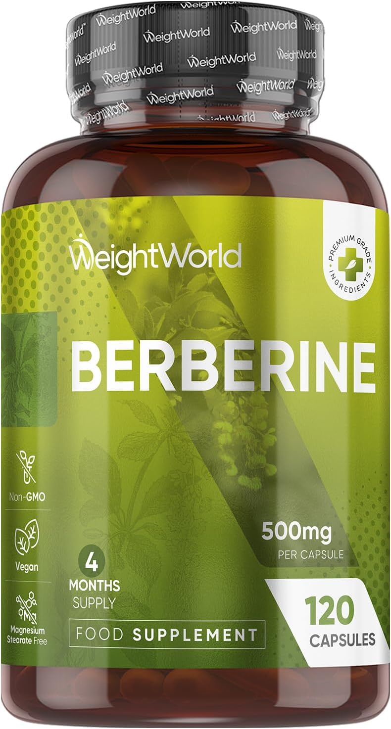 Berberine Supplement – 500mg per Capsule – 4 Months Supply – 120 Capsules – Berberine HCL Form – 1 per Day – Vegan-Friendly & Non-GMO – Sourced from Berberis Vulgaris