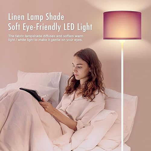 Miniatura 135 de Lámparas de pie doradas para sala de estar, lámpara de pie moderna, pantallas blancas, interruptor de pie, lámparas de poste simple lámpara alta