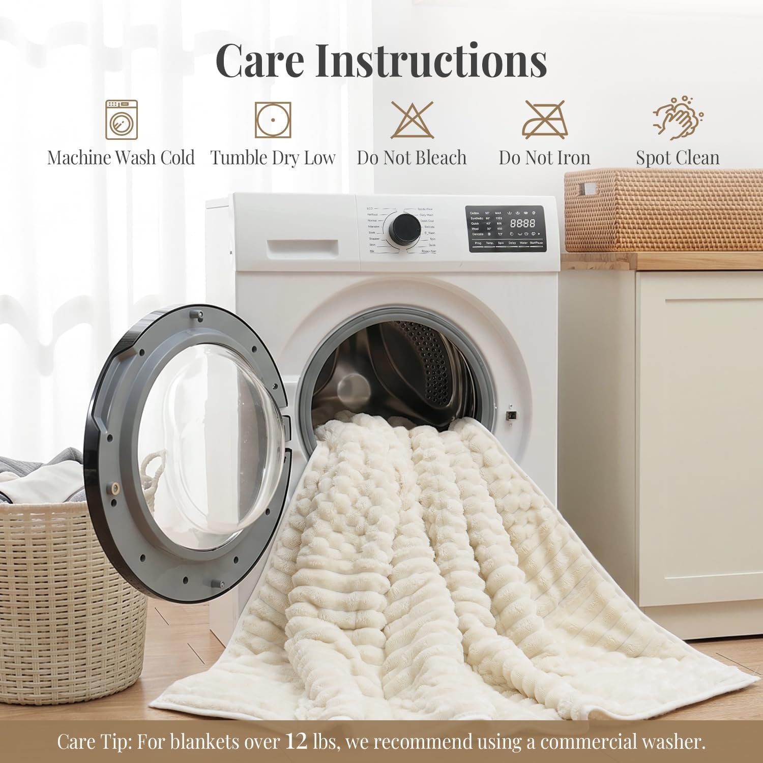 Weighted Blanket for Adults Queen Size 60 x 80 15lbs, Sherpa Fleece | Machine Washable; Soft and Warm; Plush Fluffy Fabric with Glass Beads; Heavy Fuzzy Throw for Bed; Dual Sided; Cream White