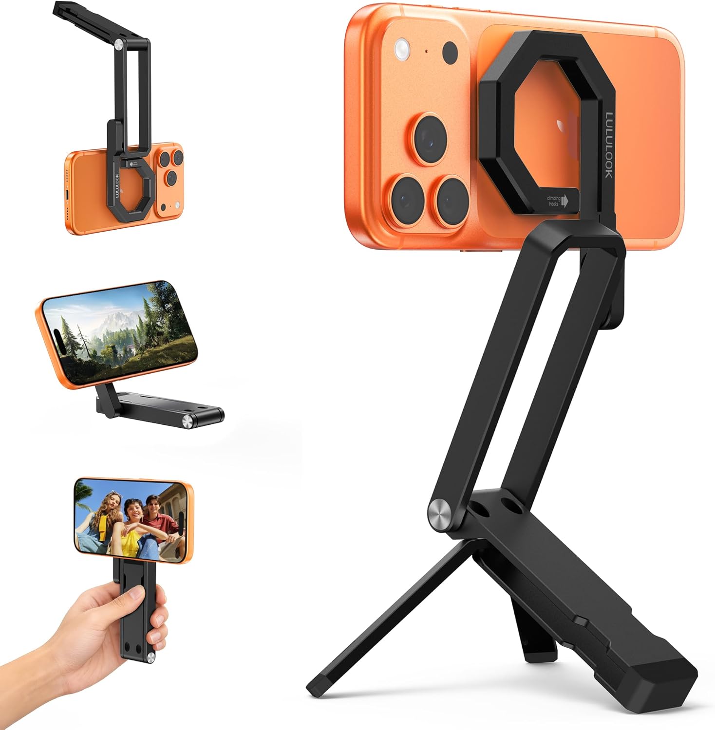 LULULOOK Rugged Magnetic Phone Tripod Stand for iPhone/Pixel 10 - Portable Strong Magnetic Phone Holder for Magsafe - Tripod Mount for iPhone 13/14/15/16/17 Pro Max & Air (Black)