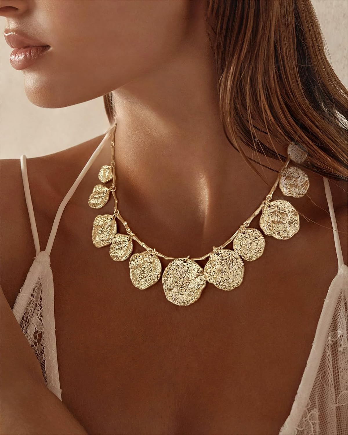 Chunky Multiple Charms Necklace for Women Boho Vintage Adjustable Gold Chain Necklace Bold Statement Round Choker Pendant Necklaces Fashion Heart Necklace - Image 4