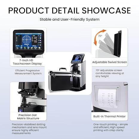 LCD Lensometer Focimeter Lens Meter 7-inch Screen Touch Screen Focimeter New Digital Auto PD UV Printer PD Meter JD-2600A