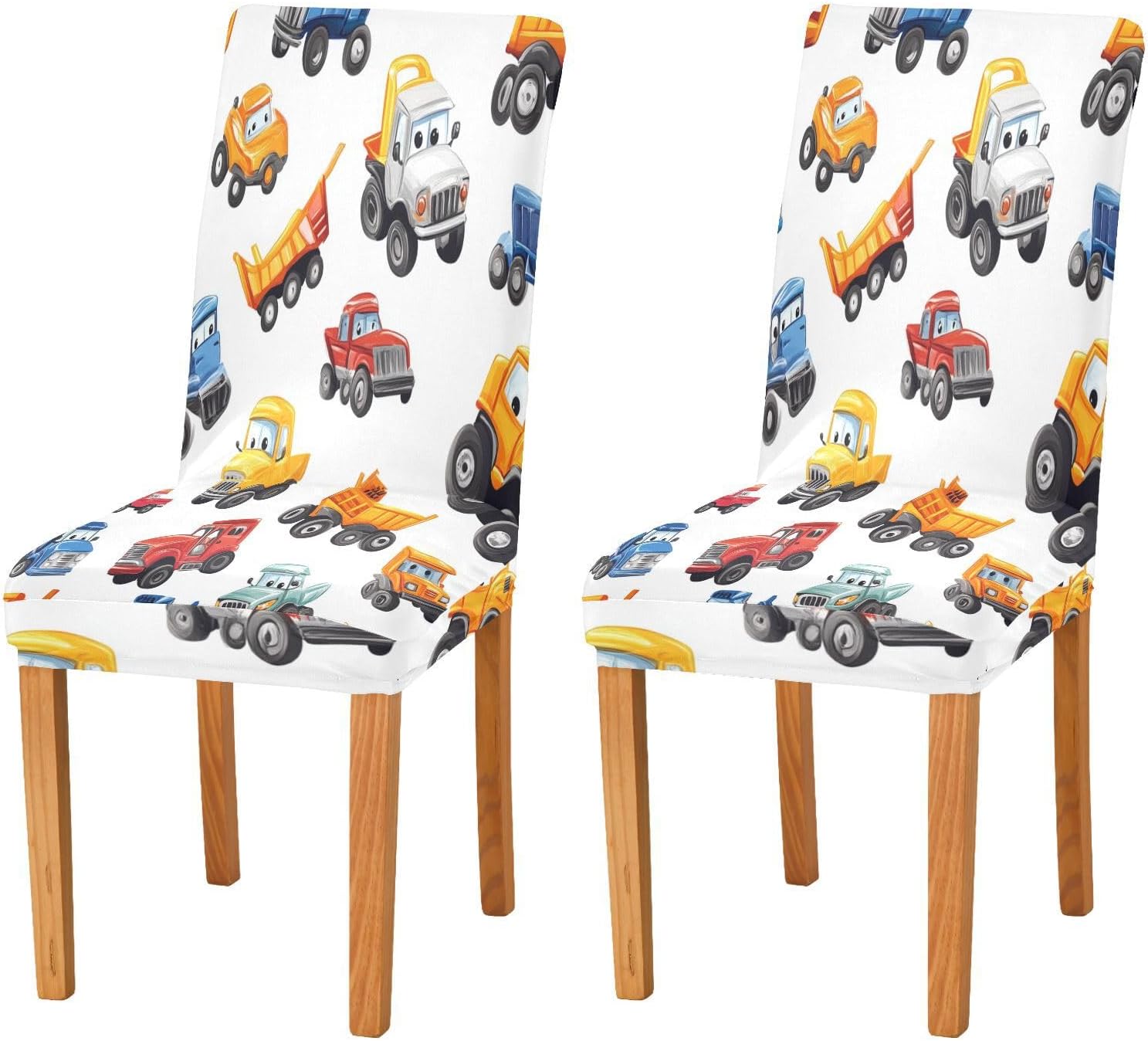 ALAZA Chair Covers for Dining Room, Cars Truck Cartoon Stretch Chair Cover Sets Chair Protector Removable Washable for Ktichen Restaurant Hotel