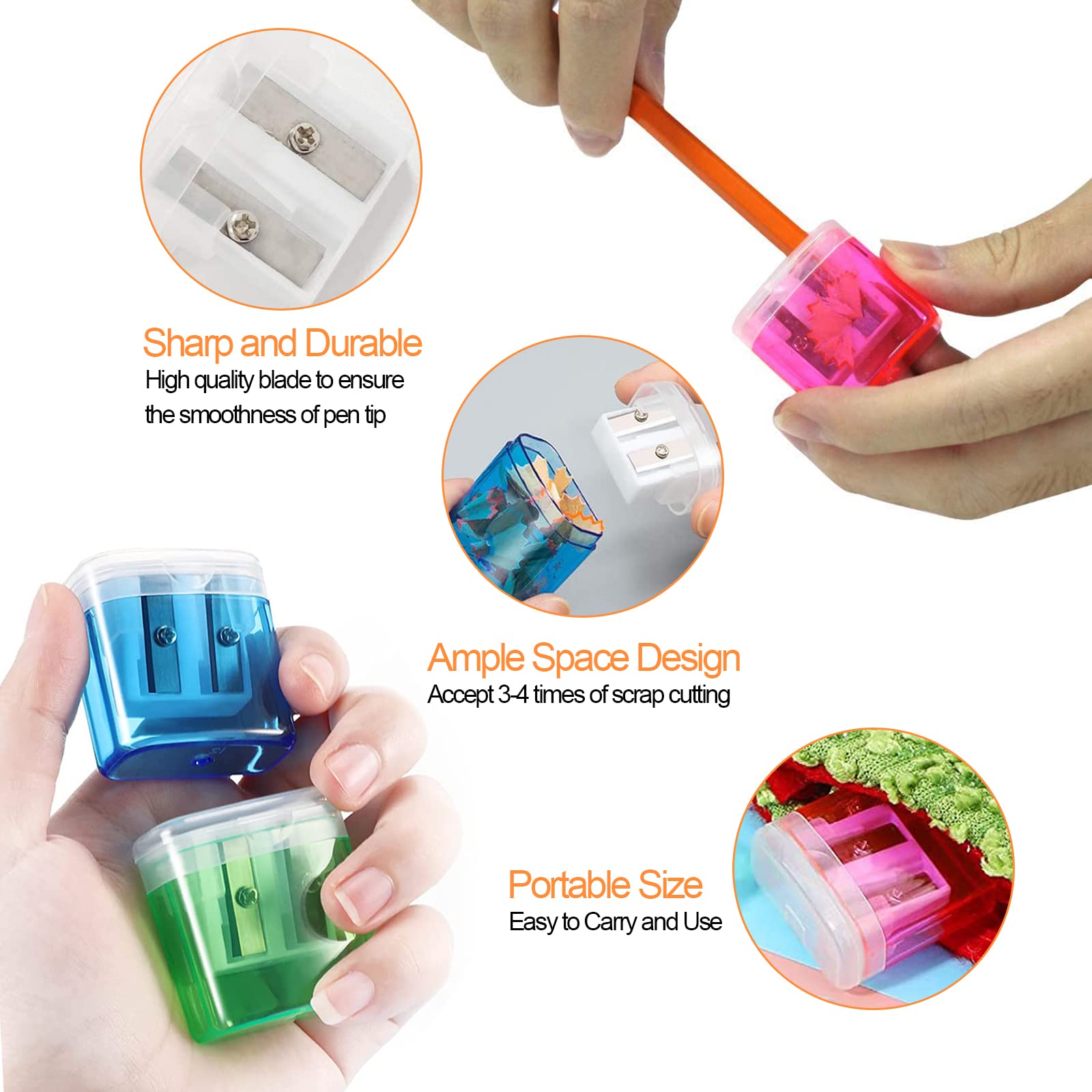 Temperino Bambini 4 TEMPERINI CON SERBATOIO | COLORATI | DOPPI FORI | PER BAMBINI, SCUOLA E UFFICIO Temperino Con Serbatoio Piccolo