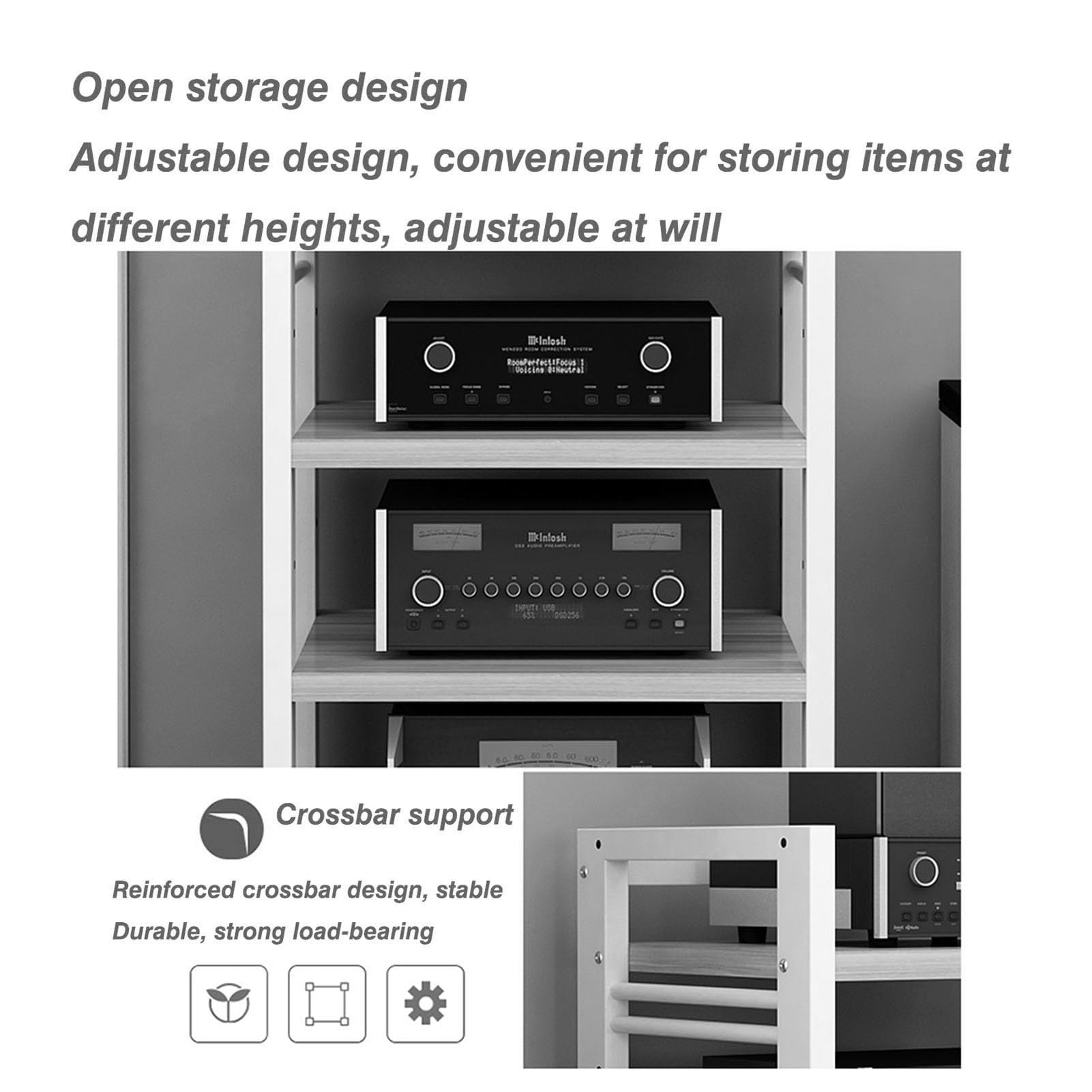 4-poziomowy stojak na sprzęt audio, stojak na multimedia AV z kółkami, stojak na stereo audio, z półkami o regulowanej wysokości do kina domowego(Black)