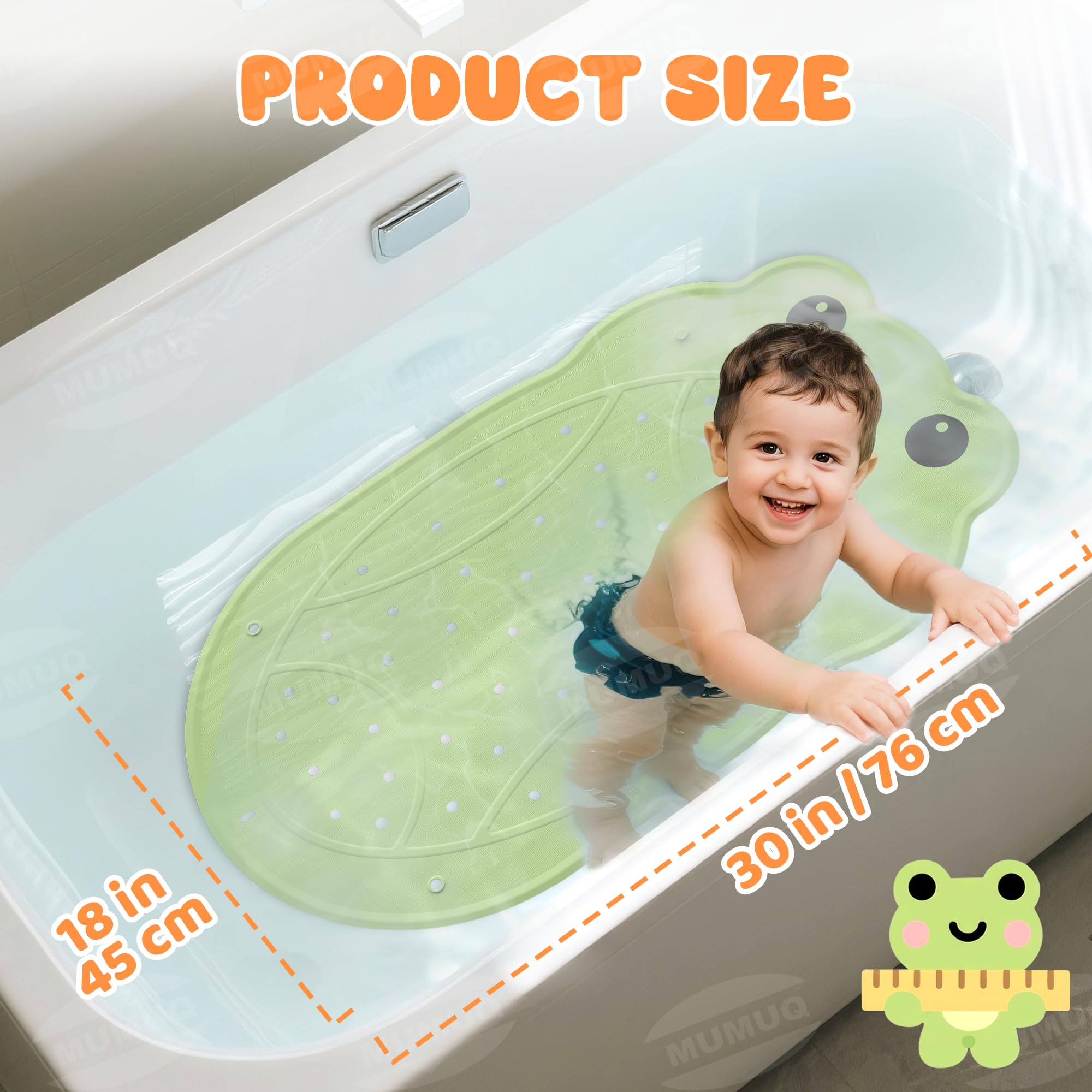 Badewannenmatte rutschfest Kinder, Badematte rutschfeste Baby Maschinenwaschbar Antirutschmatte für Badewanne 76 x 45 cm Anti Rutsch Duschmatte, Cartoon-Frosch, Grün